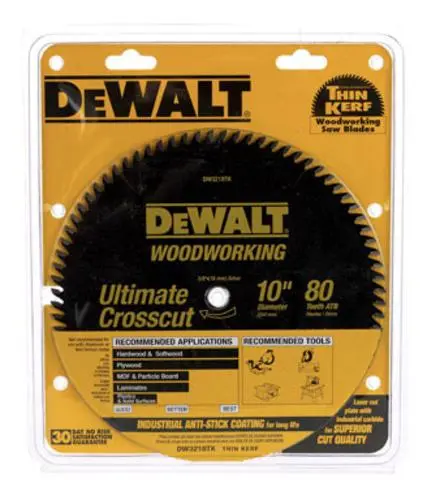 DeWalt DW3218PT Thin Kerf 80T Carbide-Tipped Coated Saw Blade 10"