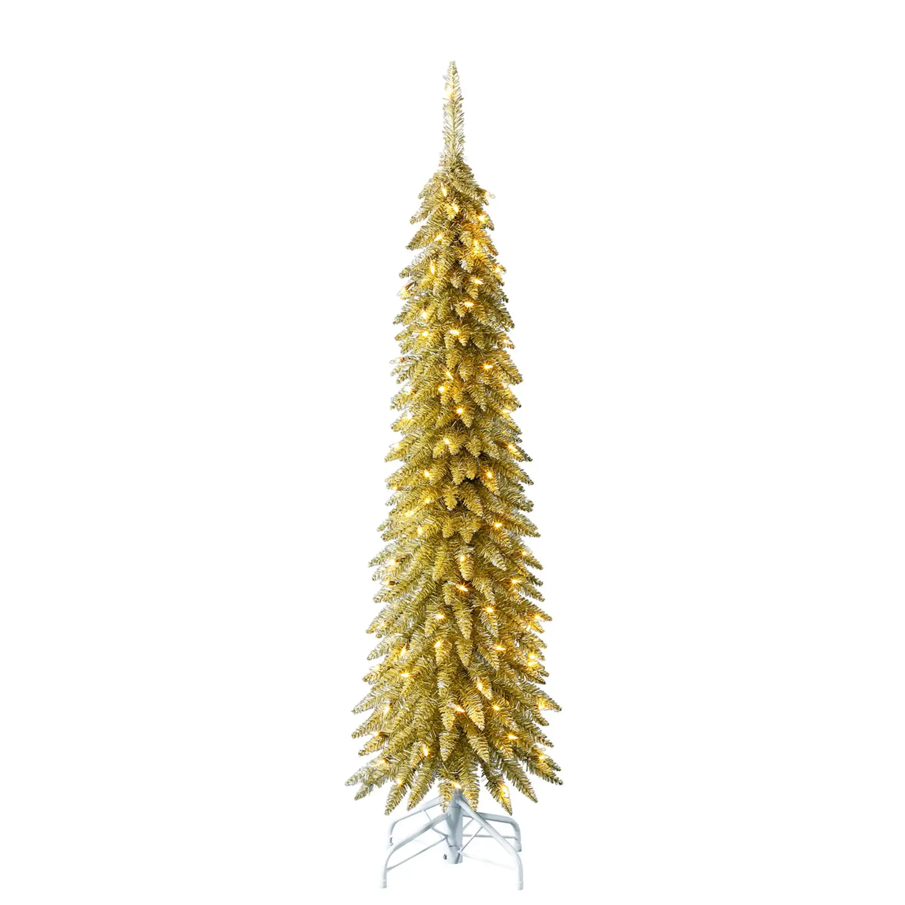 Home Heritage 5 Foot Slim Tinsel Artificial Prelit Christmas Tree & Stand, Gold