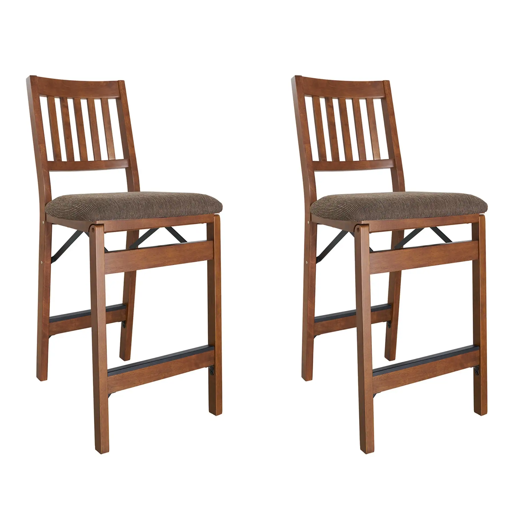 MECO Stakmore Fabric Upholstered Seat Folding Counter Stools, Espresso (2 Pack)