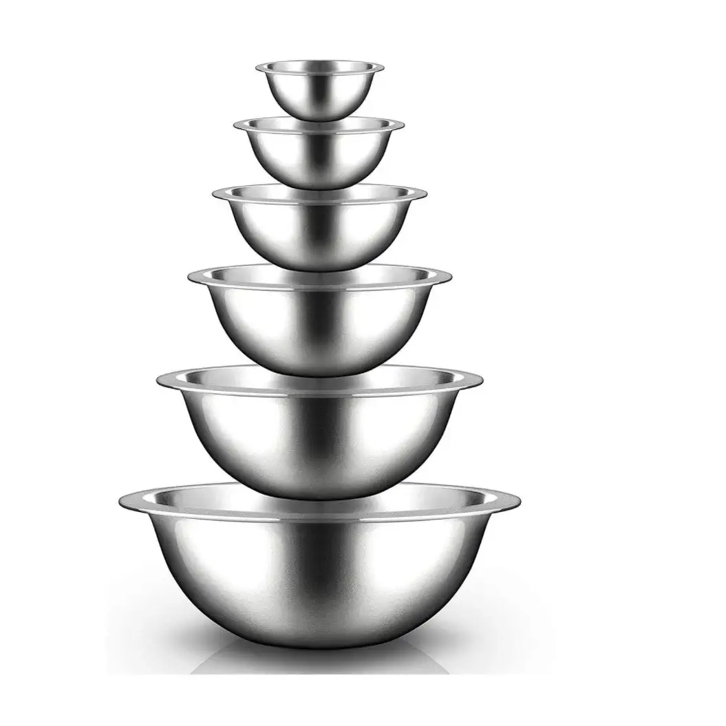 NutriChef 6 Piece Stainless Steel Home Kitchen Mixing Serving Bowl Set (4 Pack)