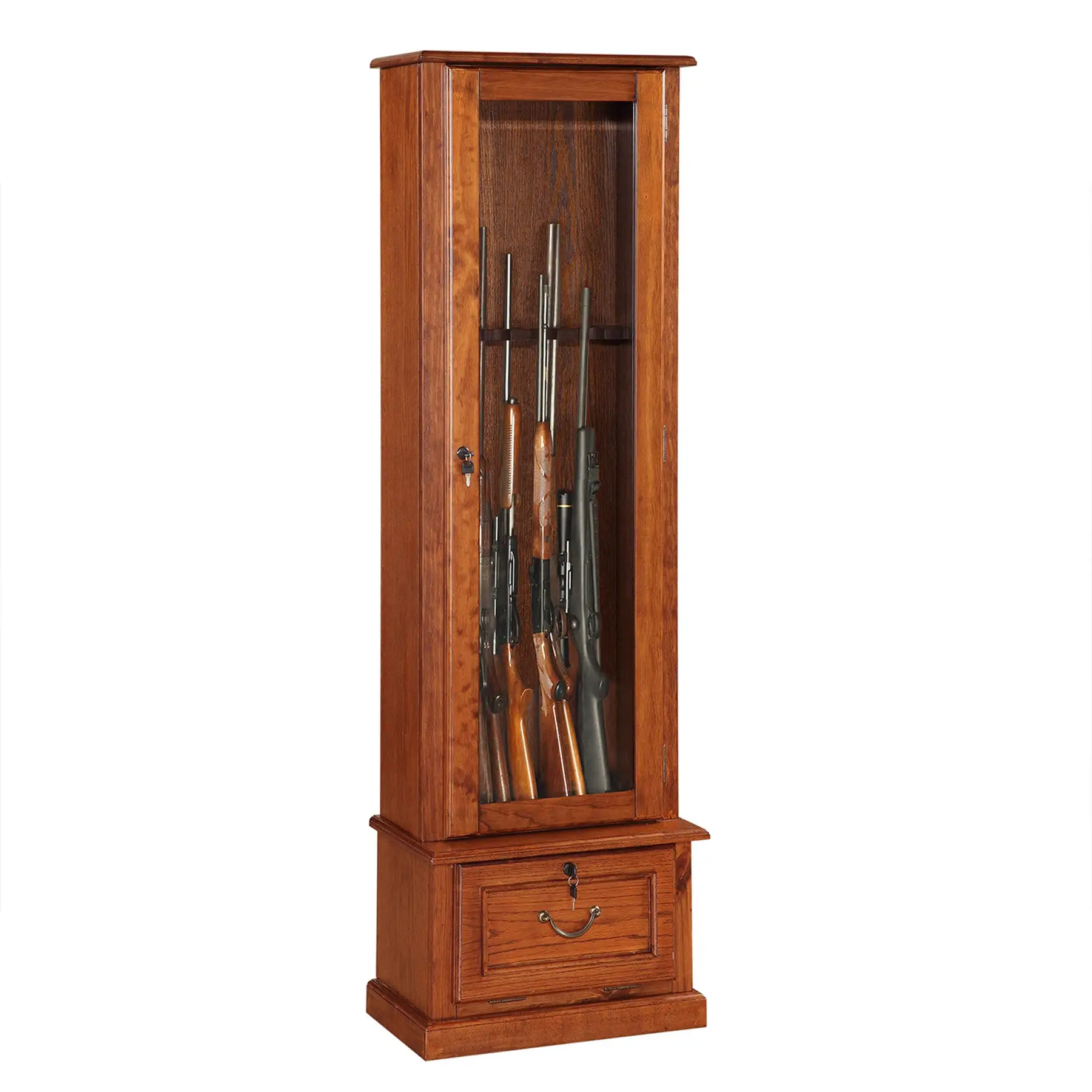 American Furniture Classics 8 Gun Key Locking Wooden Storage Display Cabinet