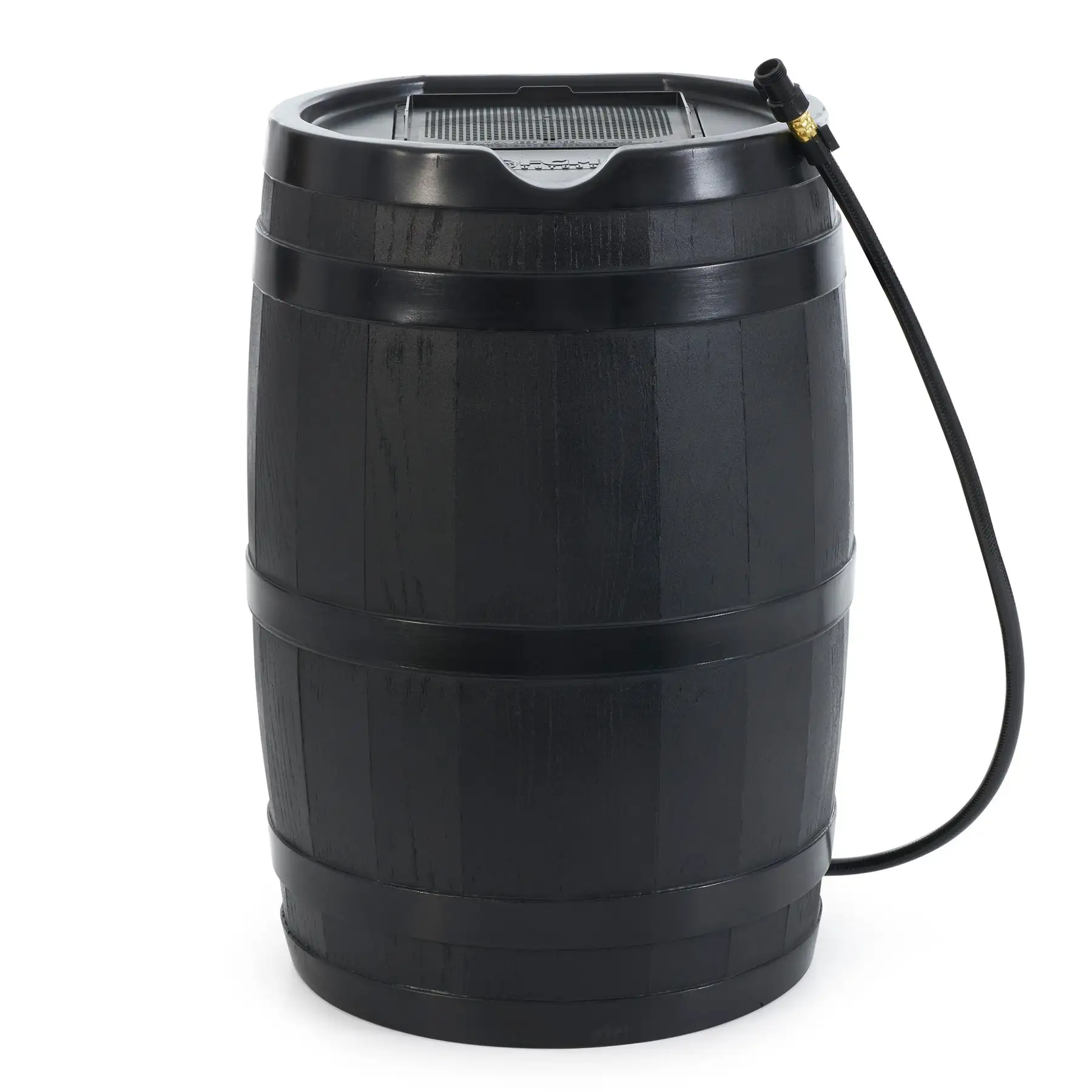 FCMP Outdoor RC45 45 Gallon Outdoor Rain Water Catcher Barrel Container, Black