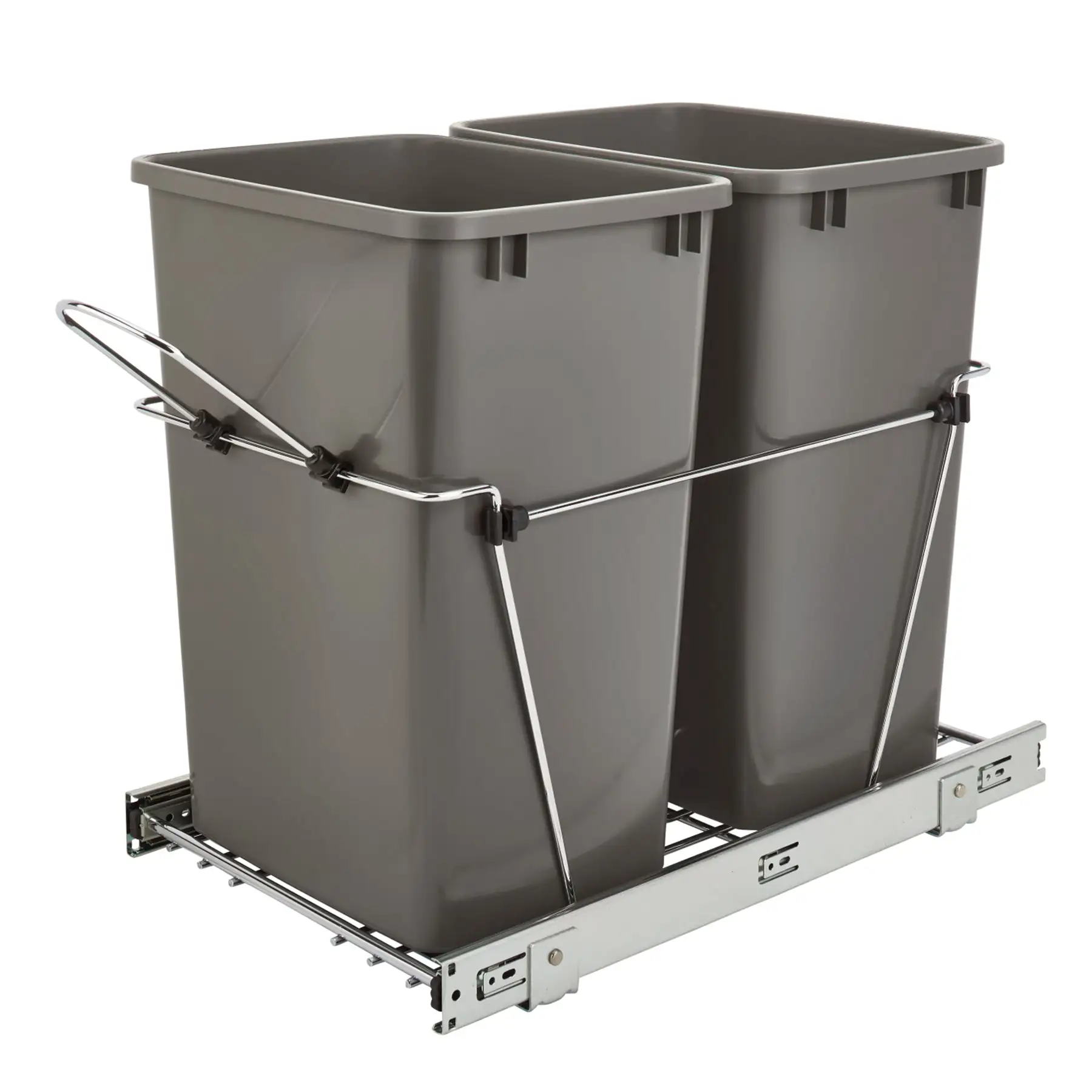 Rev-A-Shelf Double Pullout Trash Can 35 qt. for Kitchen, Gray, RV-18KD-13C-S