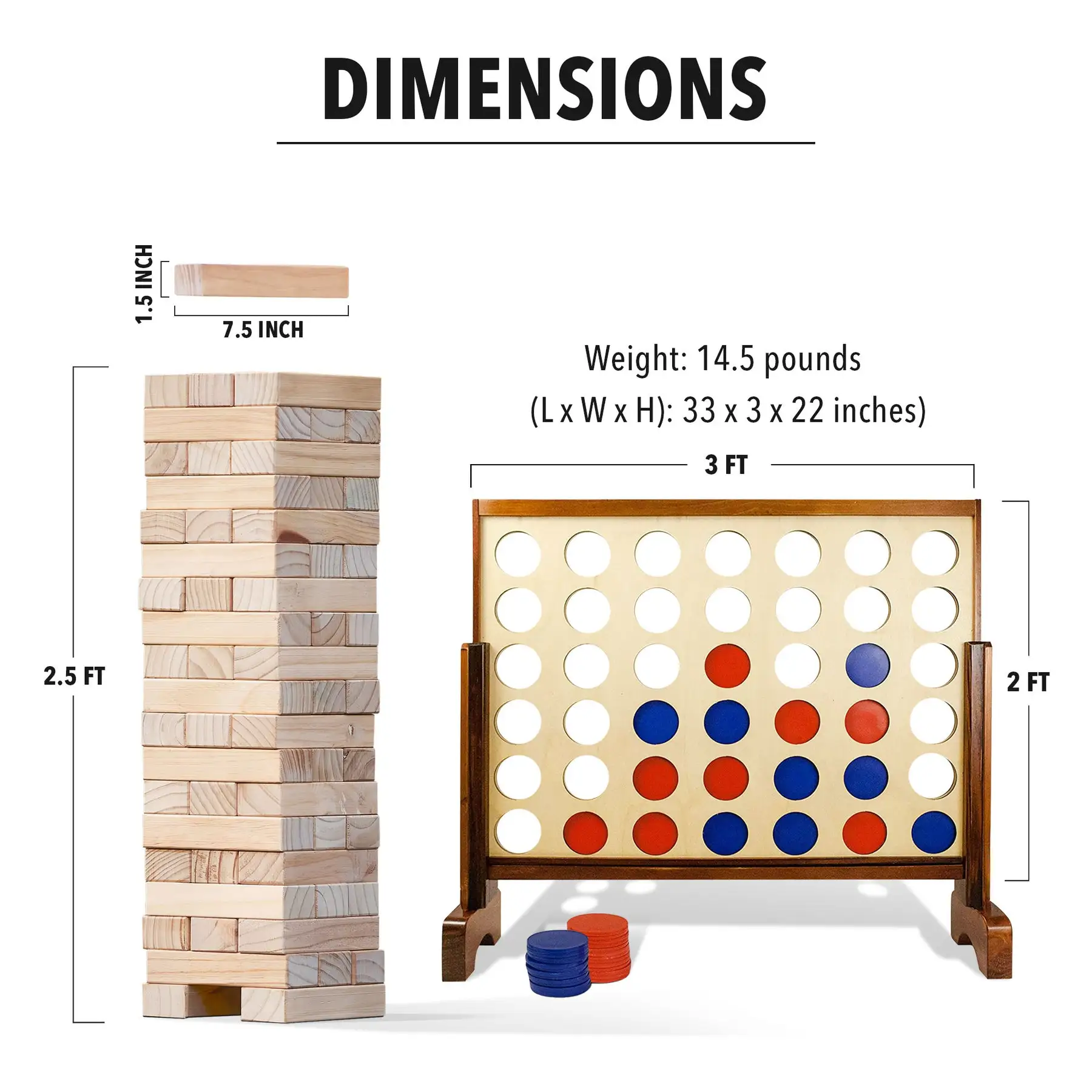 YardGames Giant Tumbling Timbers Wood Stacking Game Bundle with 4 in a Row Game - Image 4
