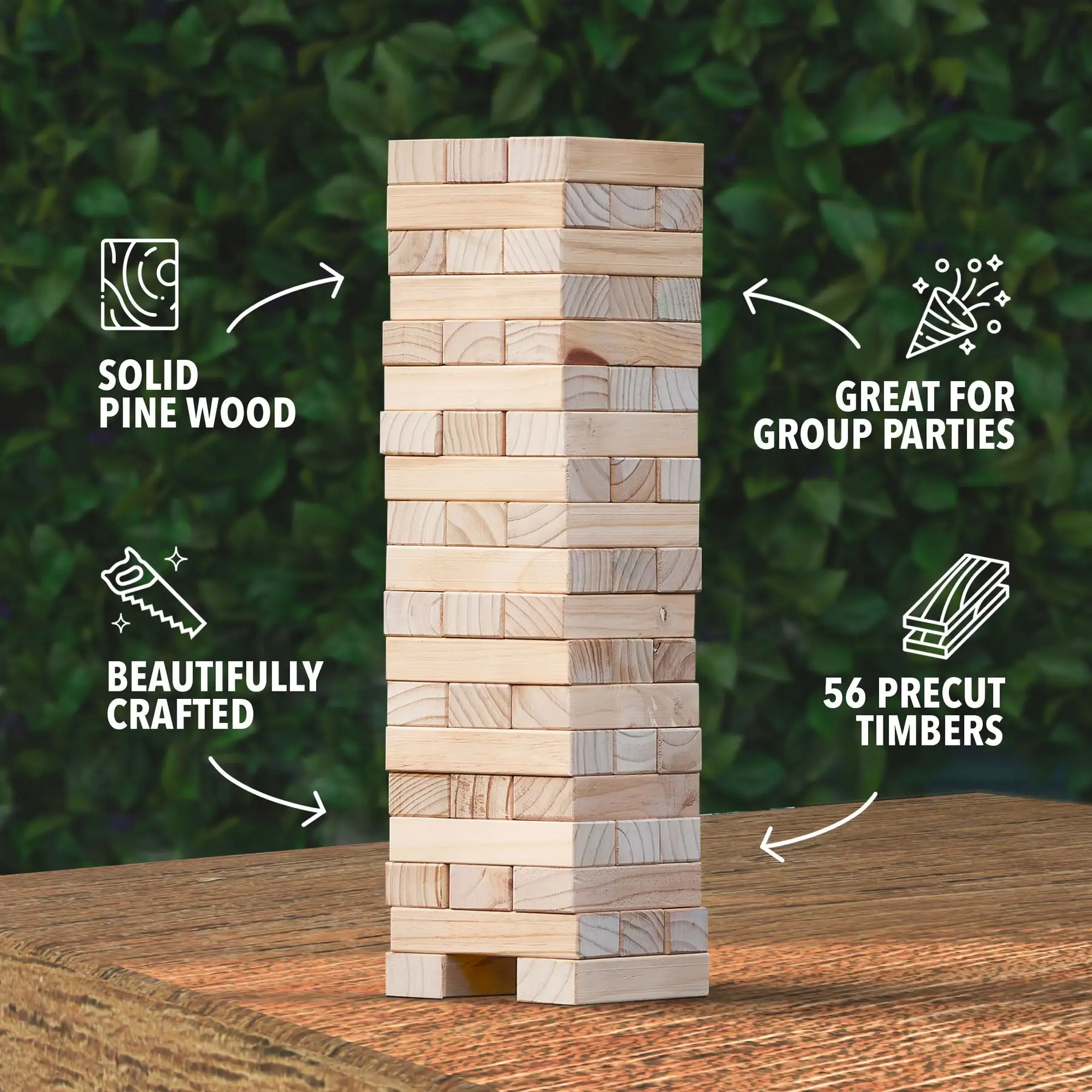 YardGames Giant Tumbling Timbers Wood Stacking Game Bundle with 4 in a Row Game - Image 2