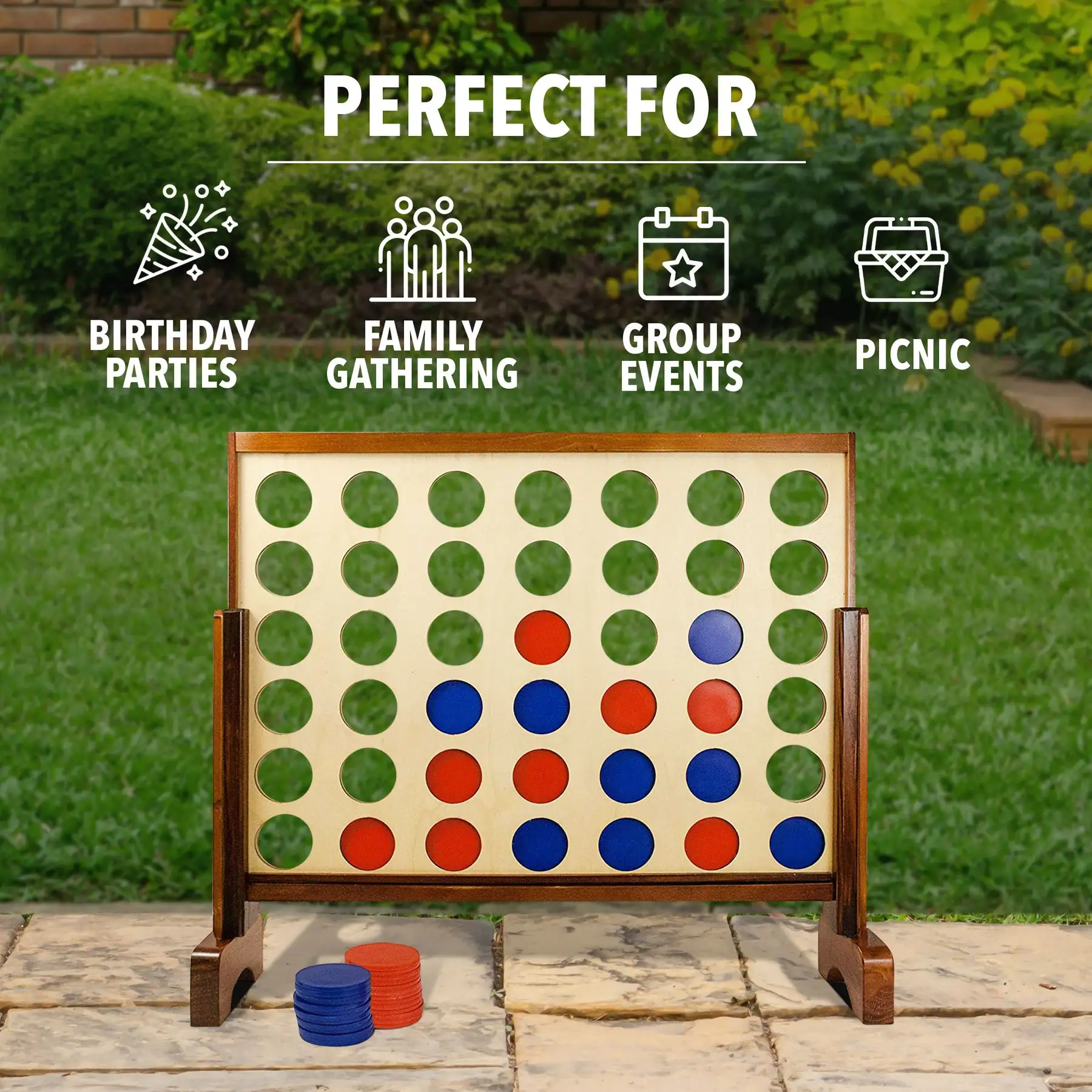 YardGames Giant Tumbling Timbers Wood Stacking Game Bundle with 4 in a Row Game - Image 3