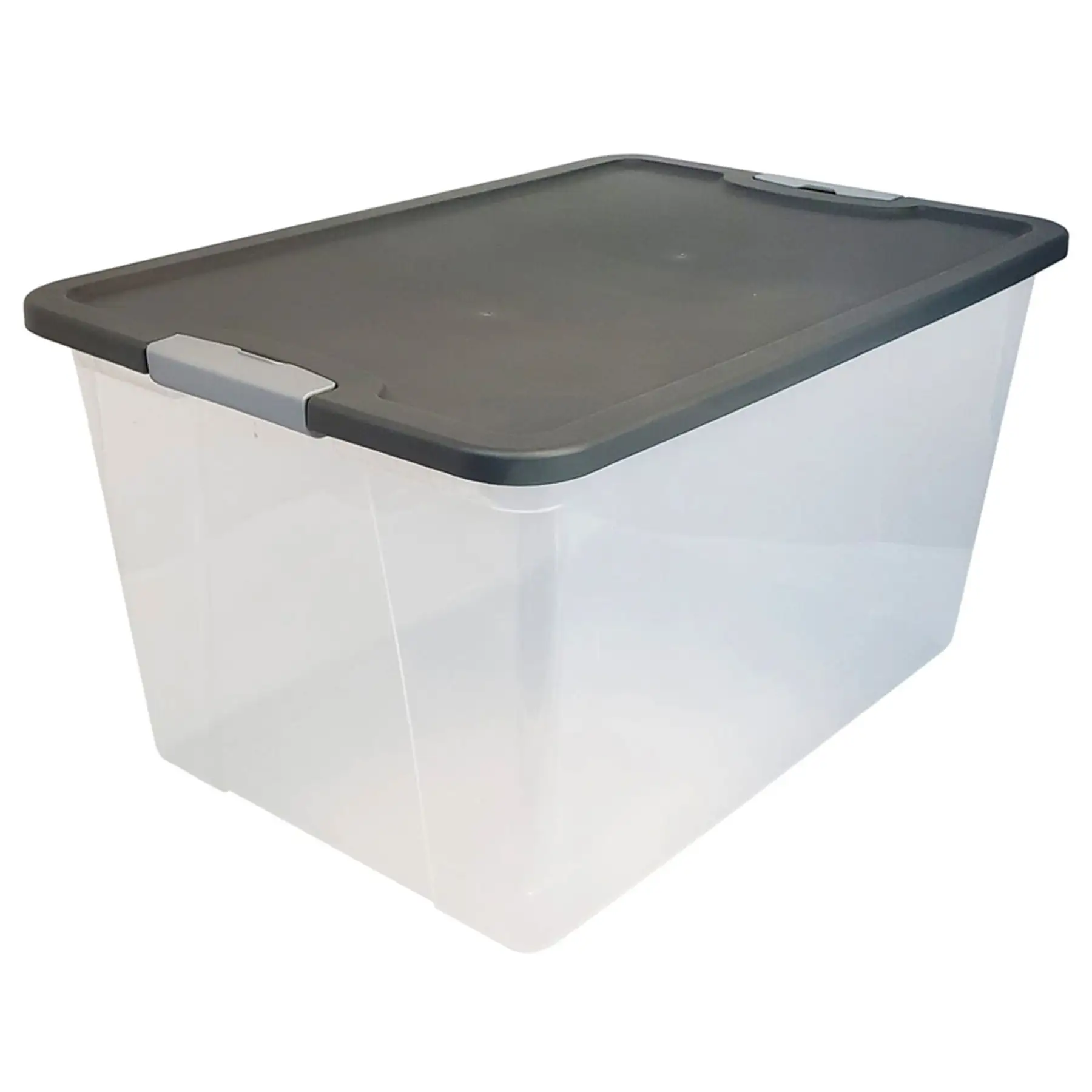 Homz 64Qt Stackable Plastic Storage Bin Container Box w/Latch Lid, Gray (2 Pack)