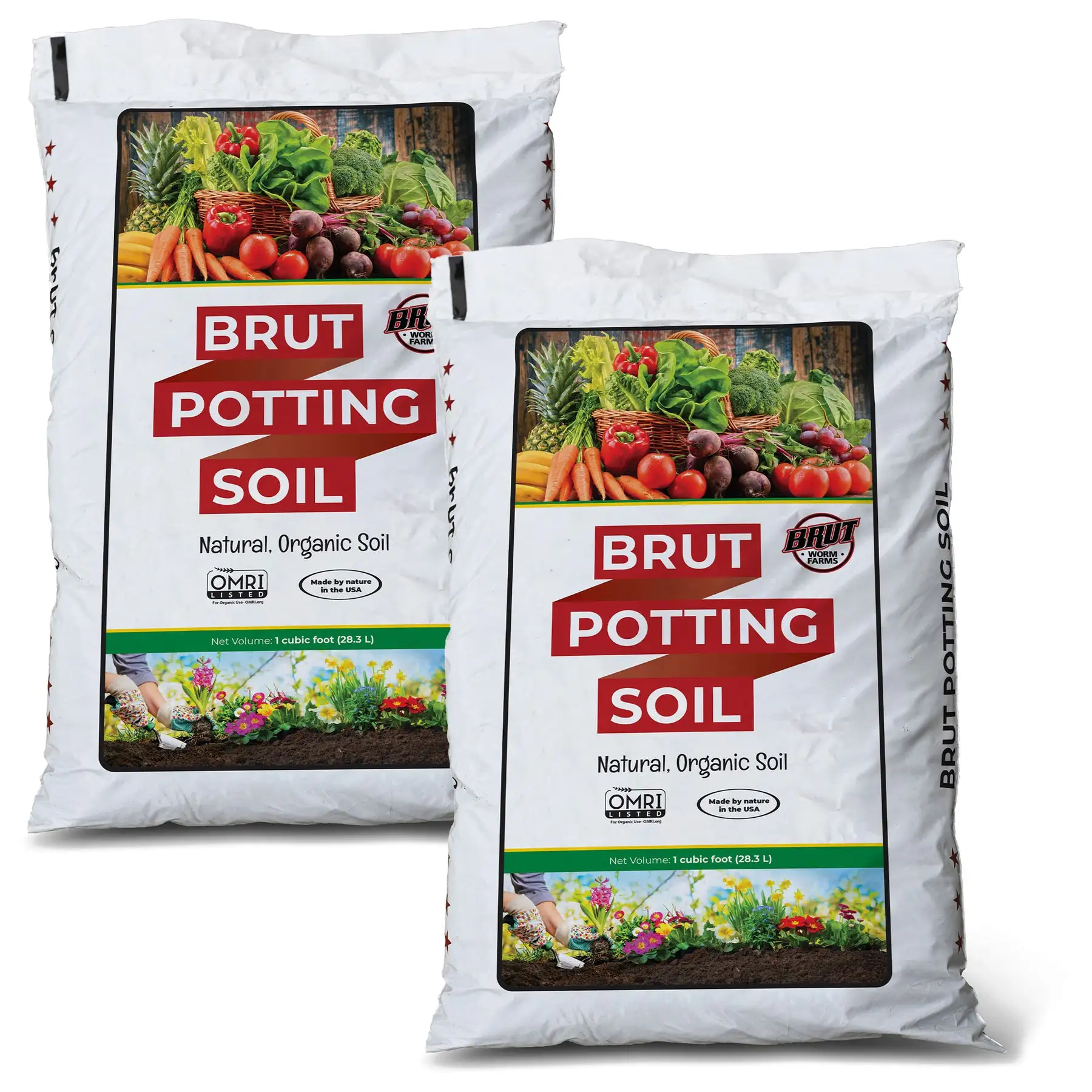 Brut Organic Potting Soil, 1 CF, Indoor and Outdoor Container Plants, 2 Pack