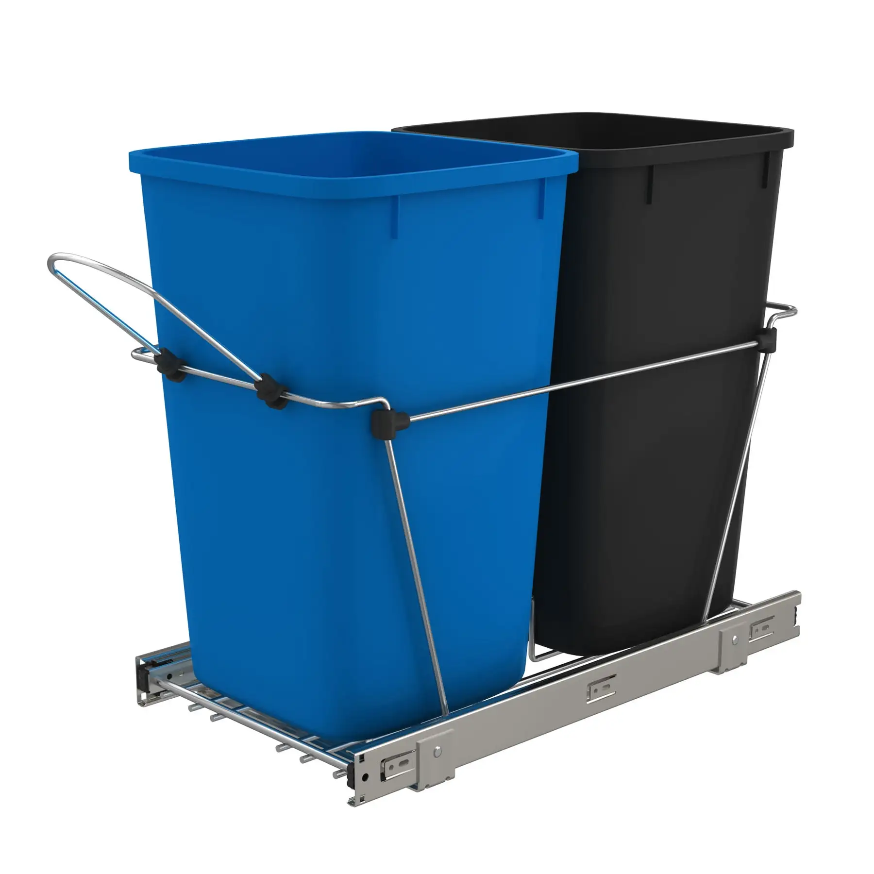 Rev-A-Shelf Double Pullout Trash Can 27 qt. for Kitchen, Blue, RV-15KD-2218C-S