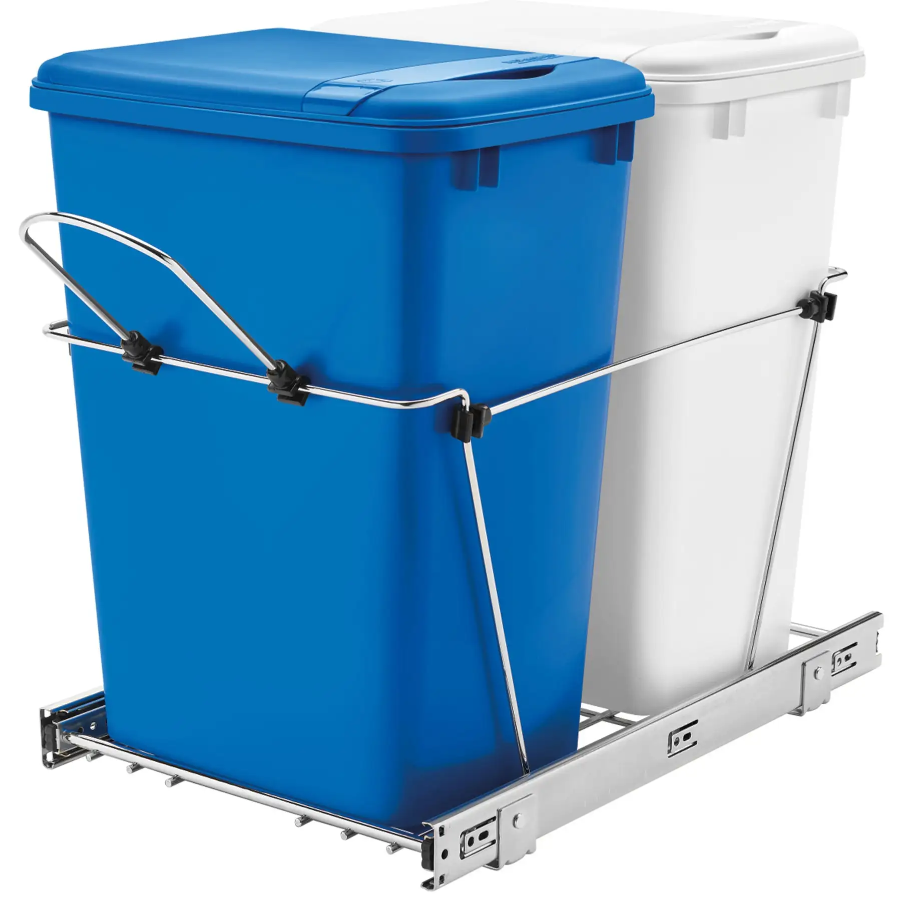 Rev-A-Shelf Double Pullout Trash Can 35 qt. for Kitchen, Blue, RV-18KD-11RC-S