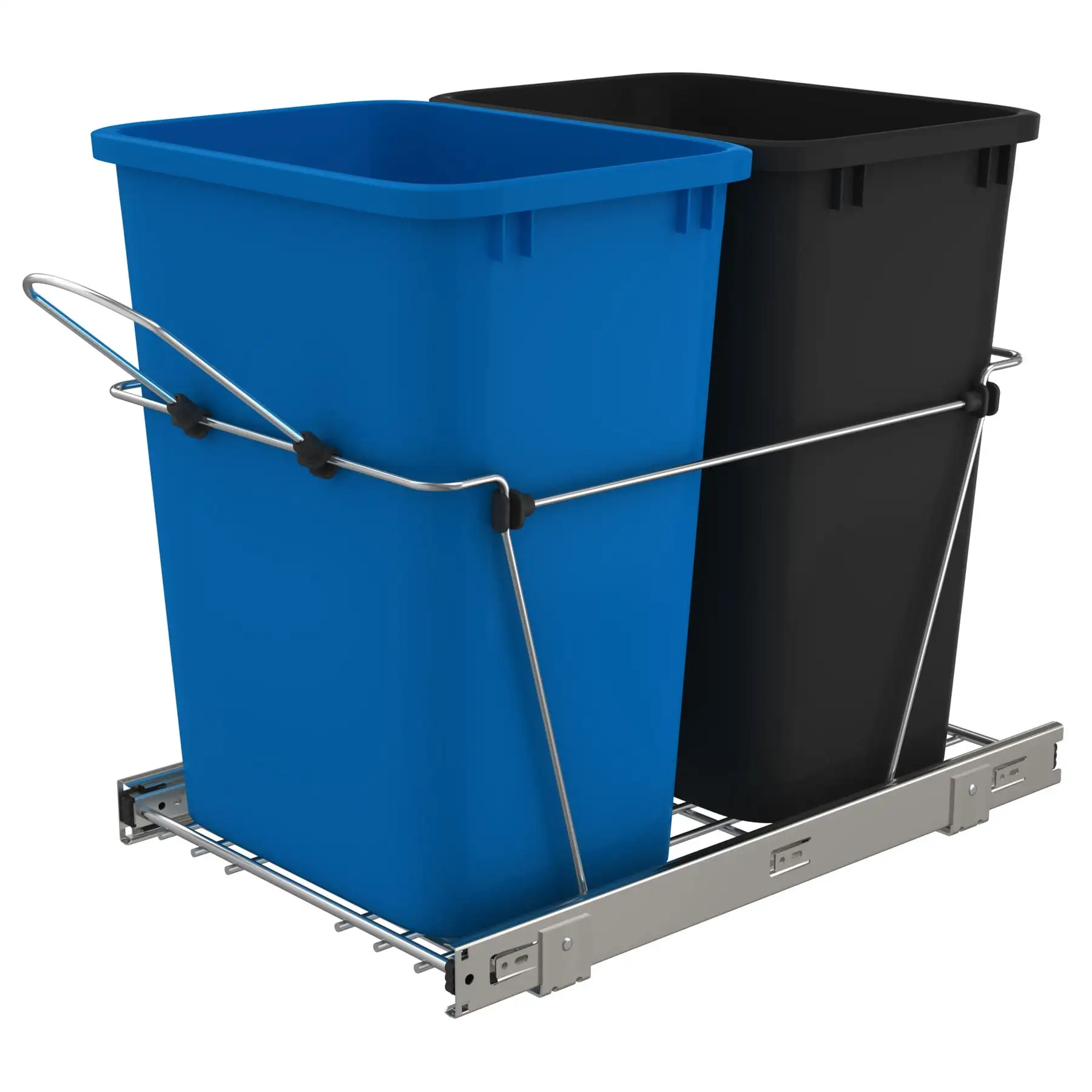 Rev-A-Shelf Double Pullout Trash Can 35 qt. for Kitchen, Blue, RV-18KD-2218C-S