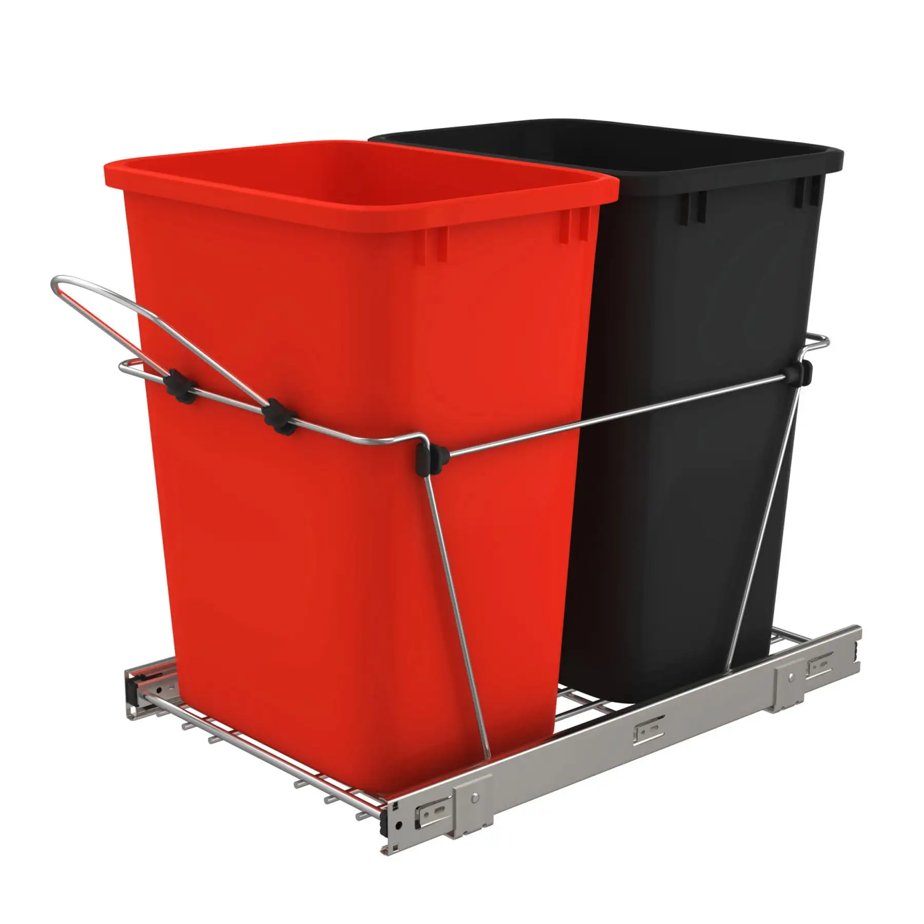 Rev-A-Shelf Double Pullout Trash Can 35 qt. for Kitchen, Red, RV-18KD-1618C-S