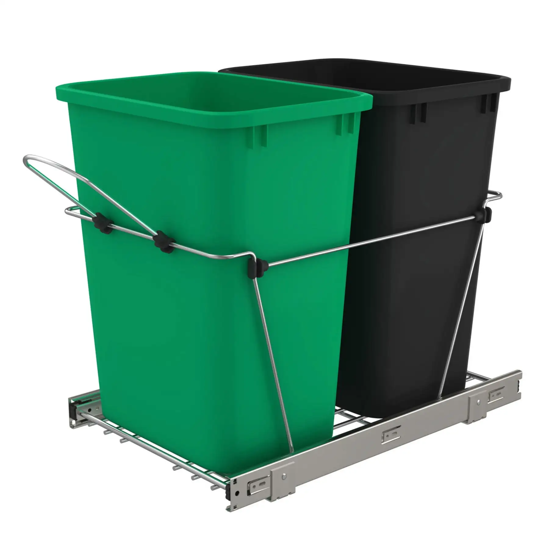 Rev-A-Shelf Double Pullout Trash Can 35 qt. for Kitchen, Green, RV-18KD-1918C-S