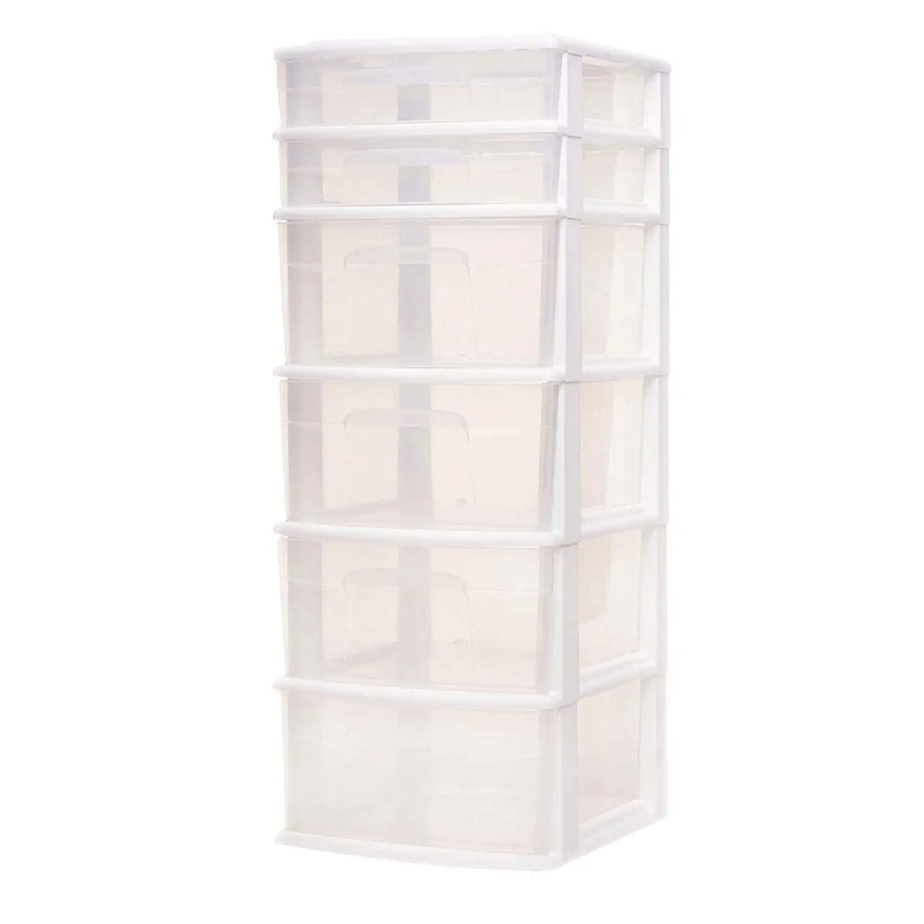 Homz Plastic 6 Clear Drawer Medium Home Storage Container Tower, White Frame