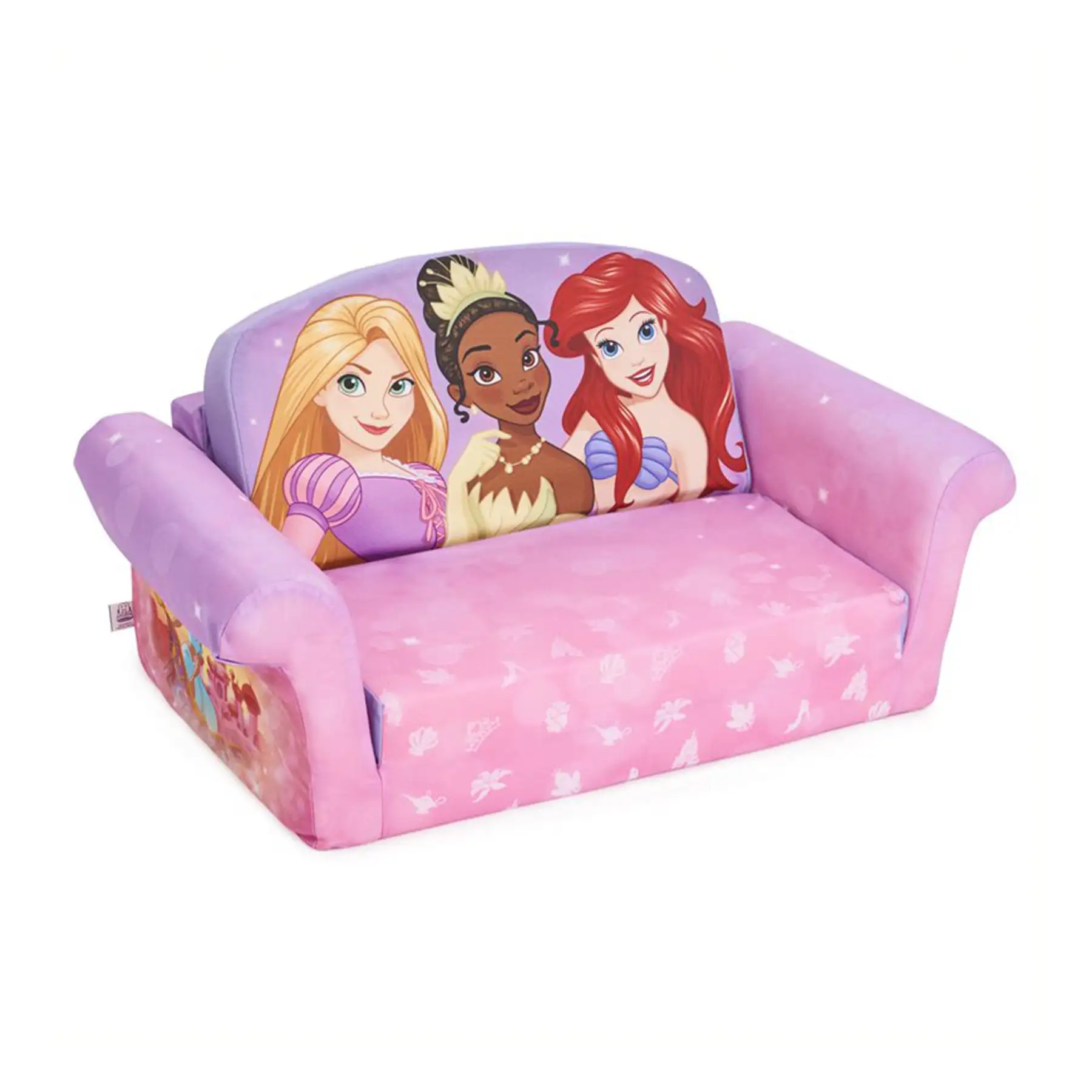 Marshmallow Furniture Kids 2-in-1 Flip Open Foam Couch Sofa Bed, Disney Princess