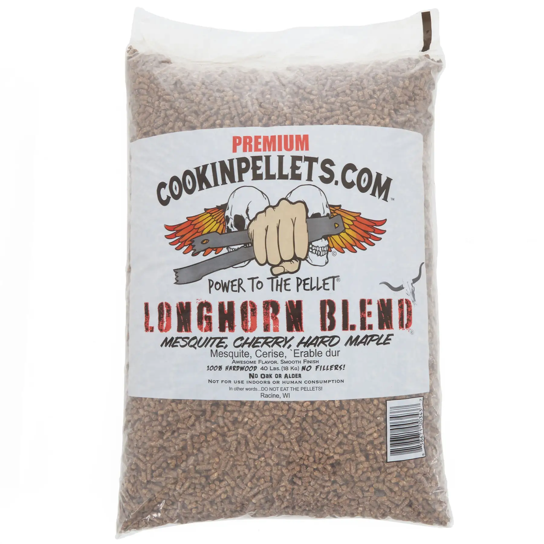 CookinPellets Longhorn Blend Mesquite, Cherry, Maple Wood Pellets, 40 Lb Bag