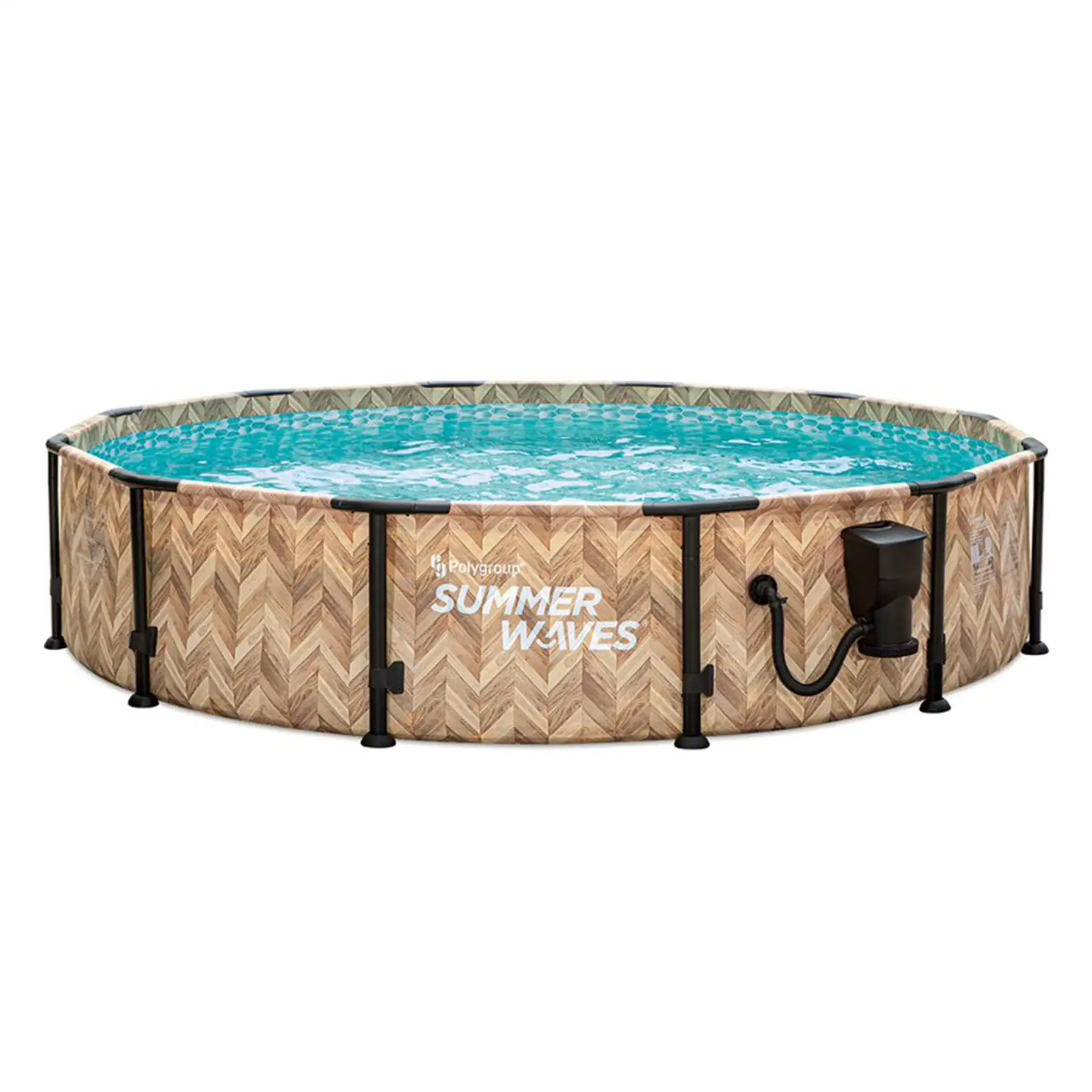 Summer Waves Elite 12' x 30" Round Above Ground Swimming Pool w/Pump, Light Oak