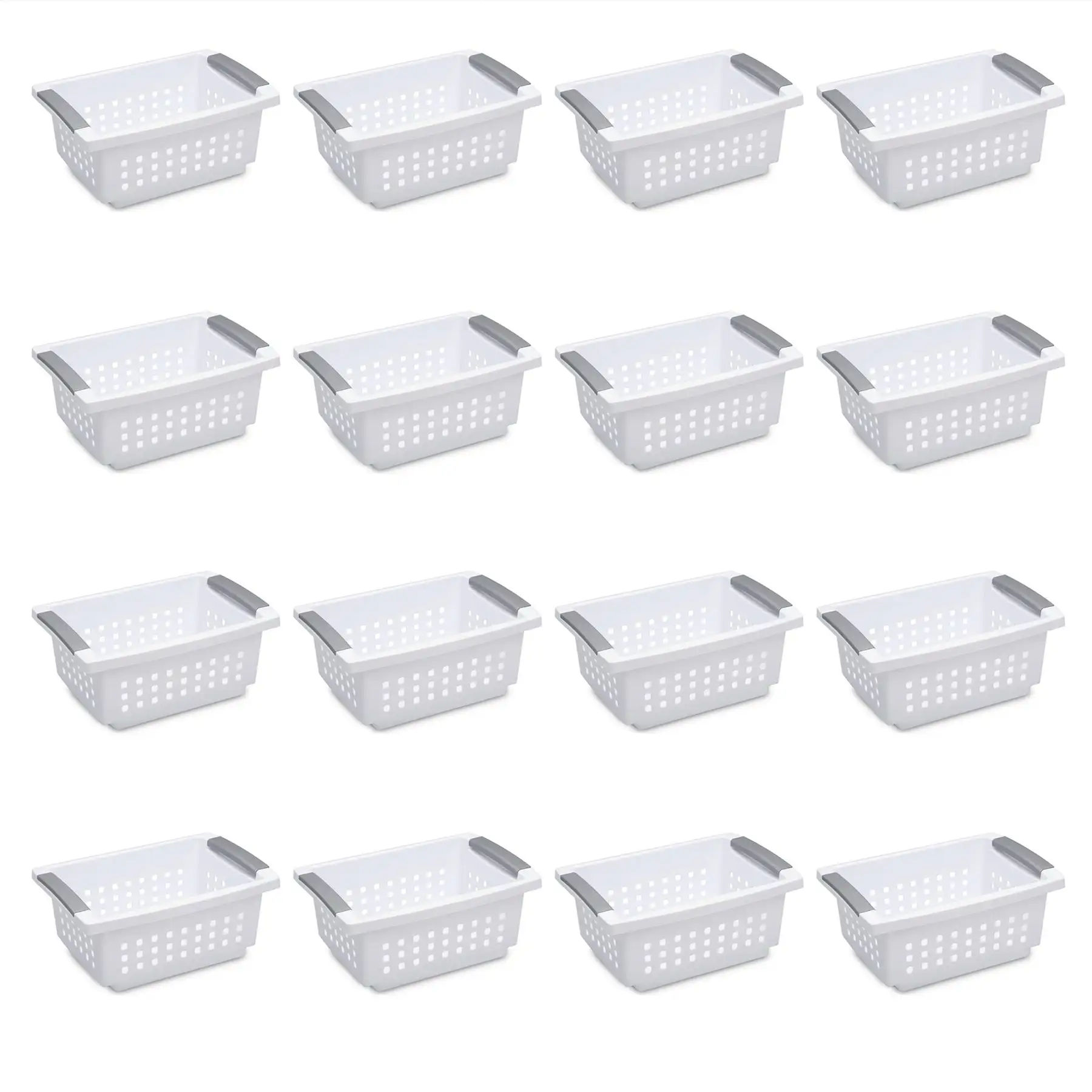 Sterilite 16608008 Small Stacking Basket with Titanium Accents, White (16 Pack)