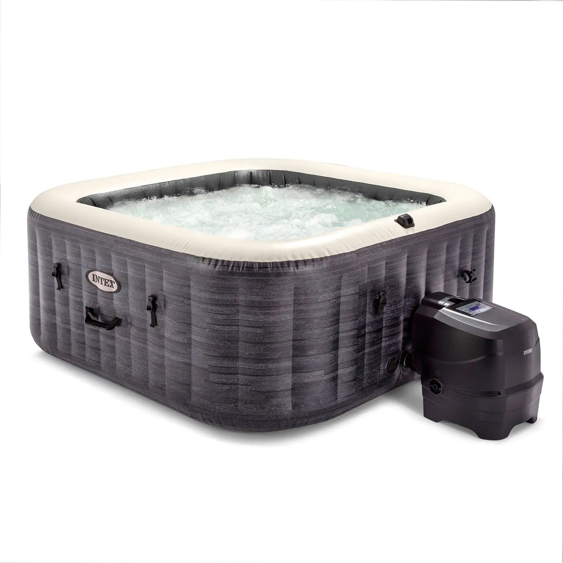 Intex 28449EP PureSpa Plus Greystone Inflatable Square Hot Tub Spa, 83 x 28"