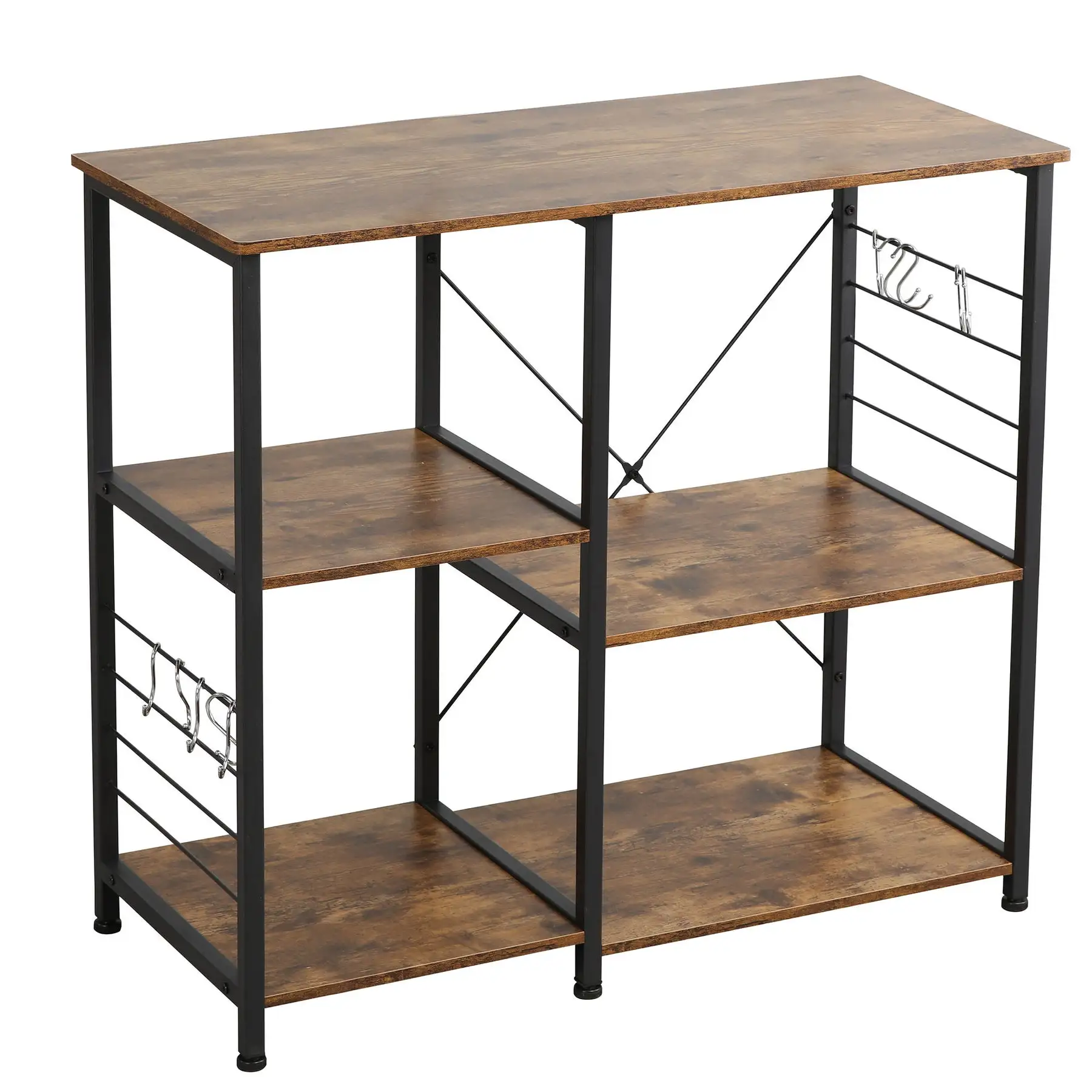 Somdot Baker's Rack 35.4 In Utility Double 3 Tier Microwave Stand, Rustic Brown