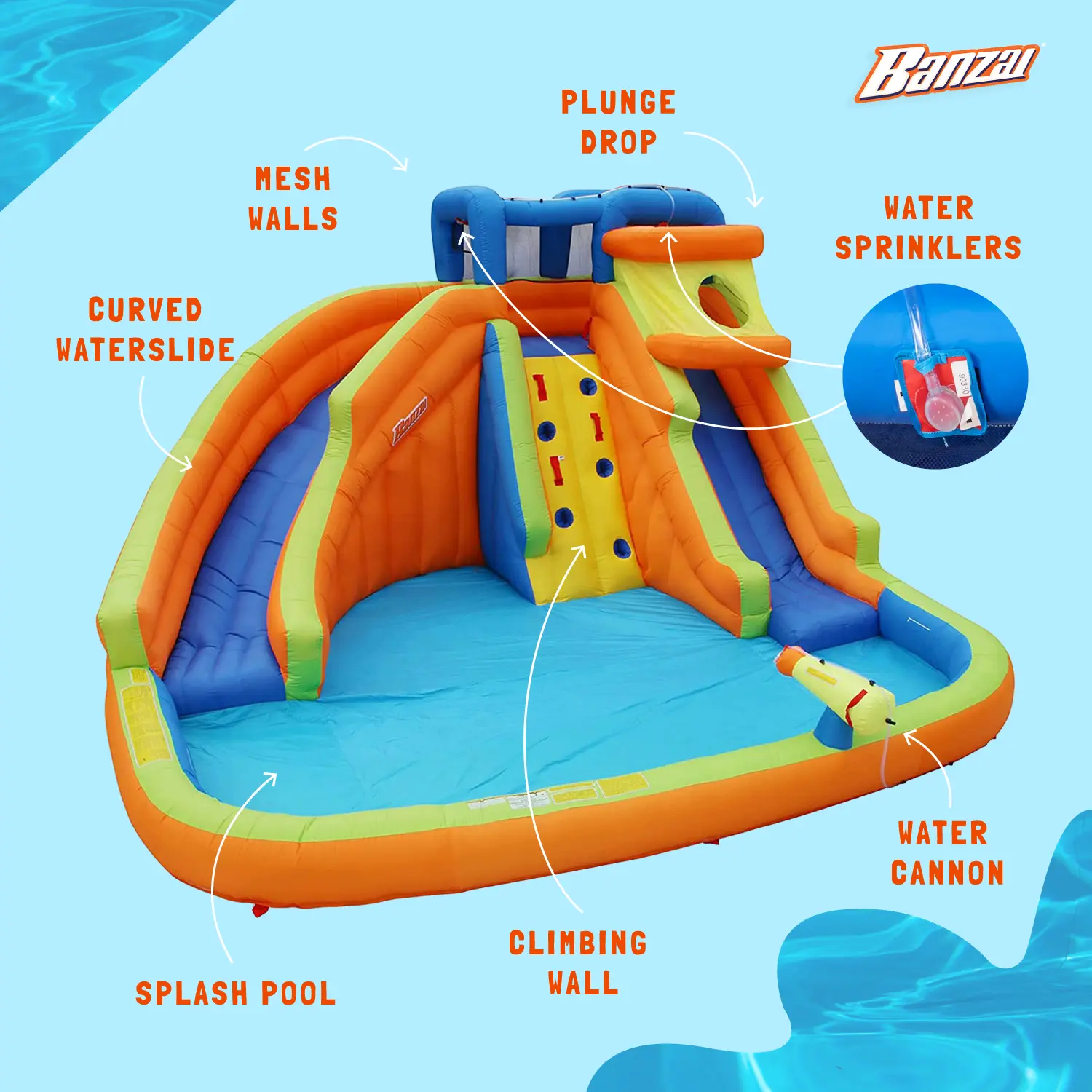 Banzai Drop Zone Outdoor Inflatable Backyard Water Splash Park Activity Center - Image 2