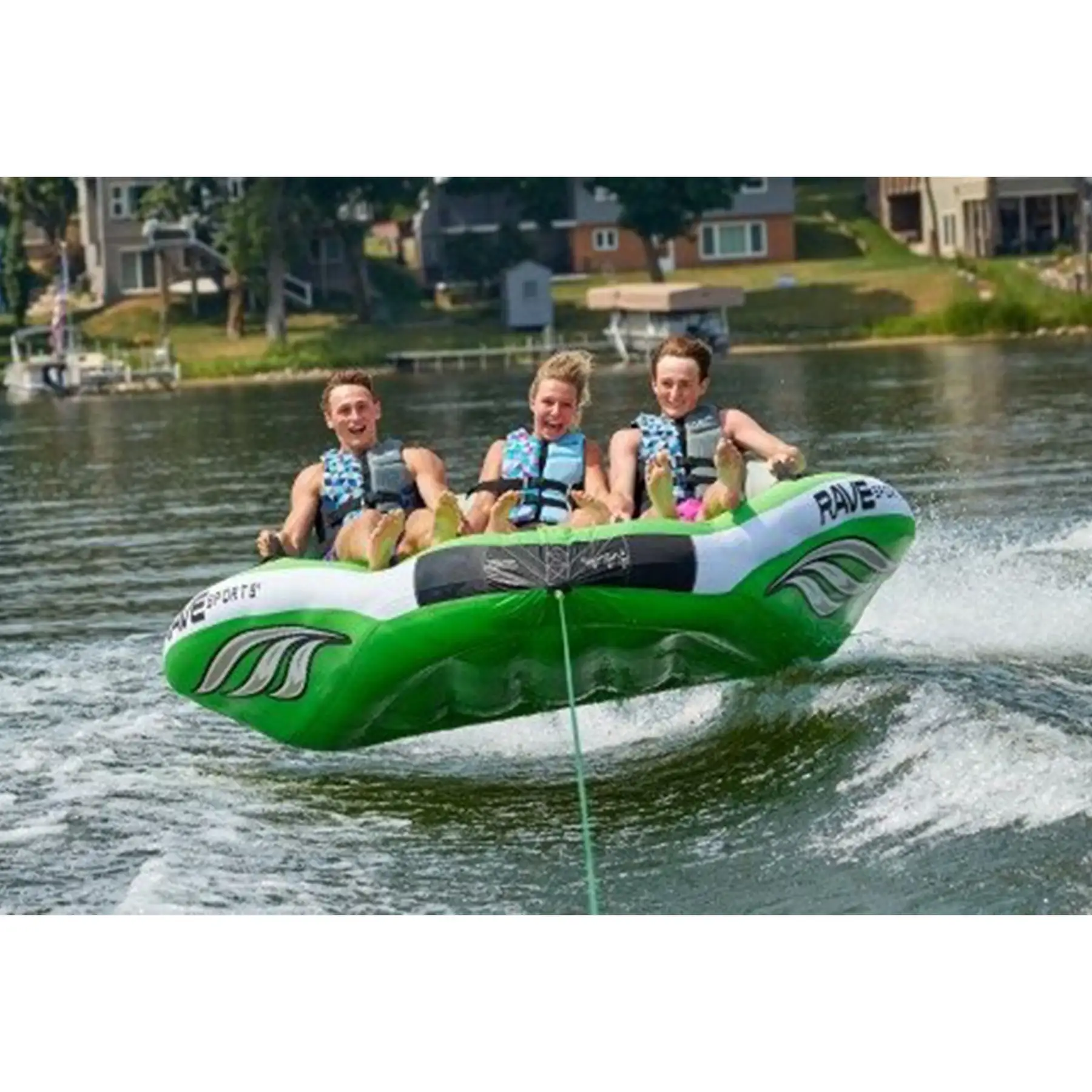 Wake Rider Raft RAVE 3 Person Inflatable Wake Hawk Towable Water Tube Raft, Green ...
