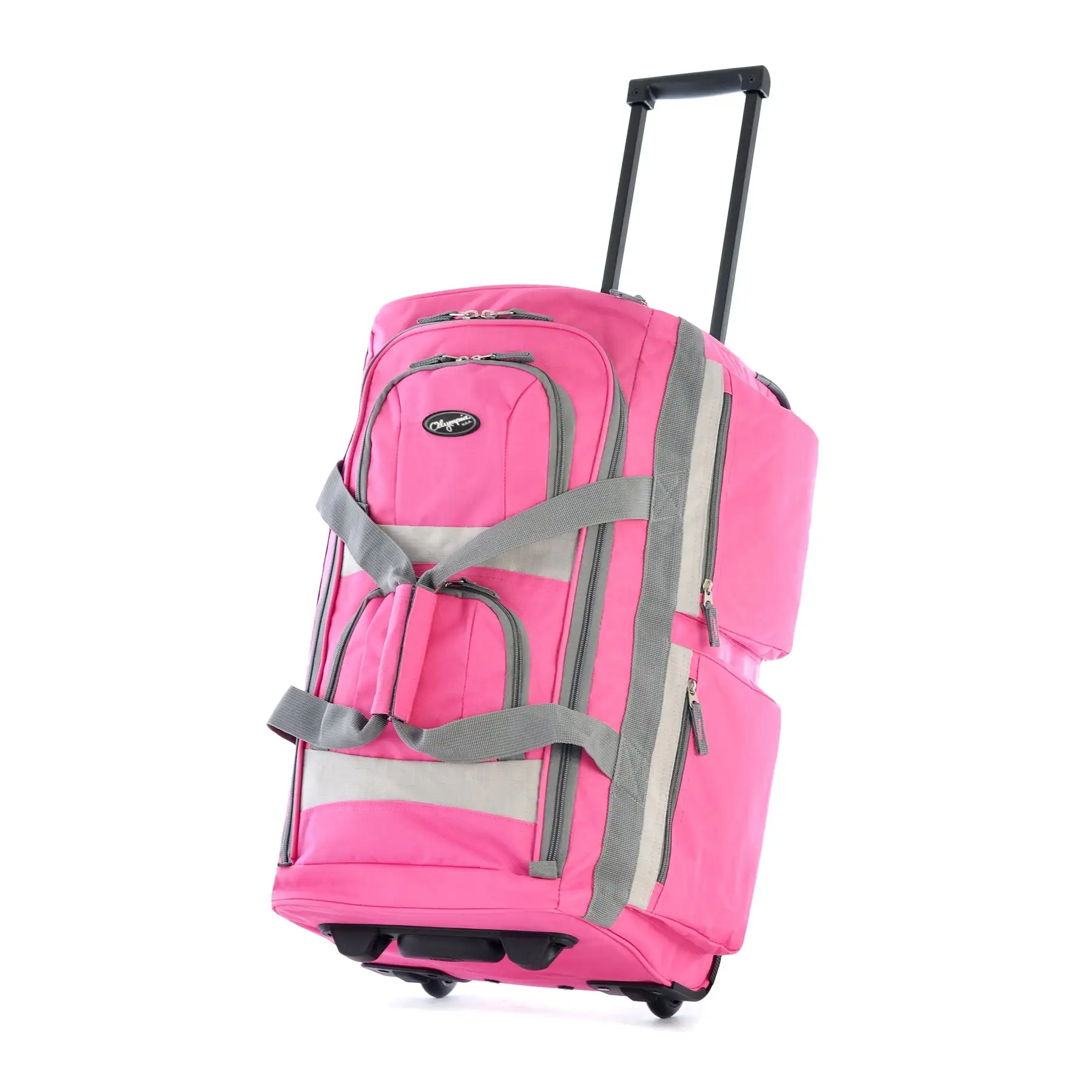 22 Inch Rolling Duffel Bag with Retractable Handle, Hot Pink