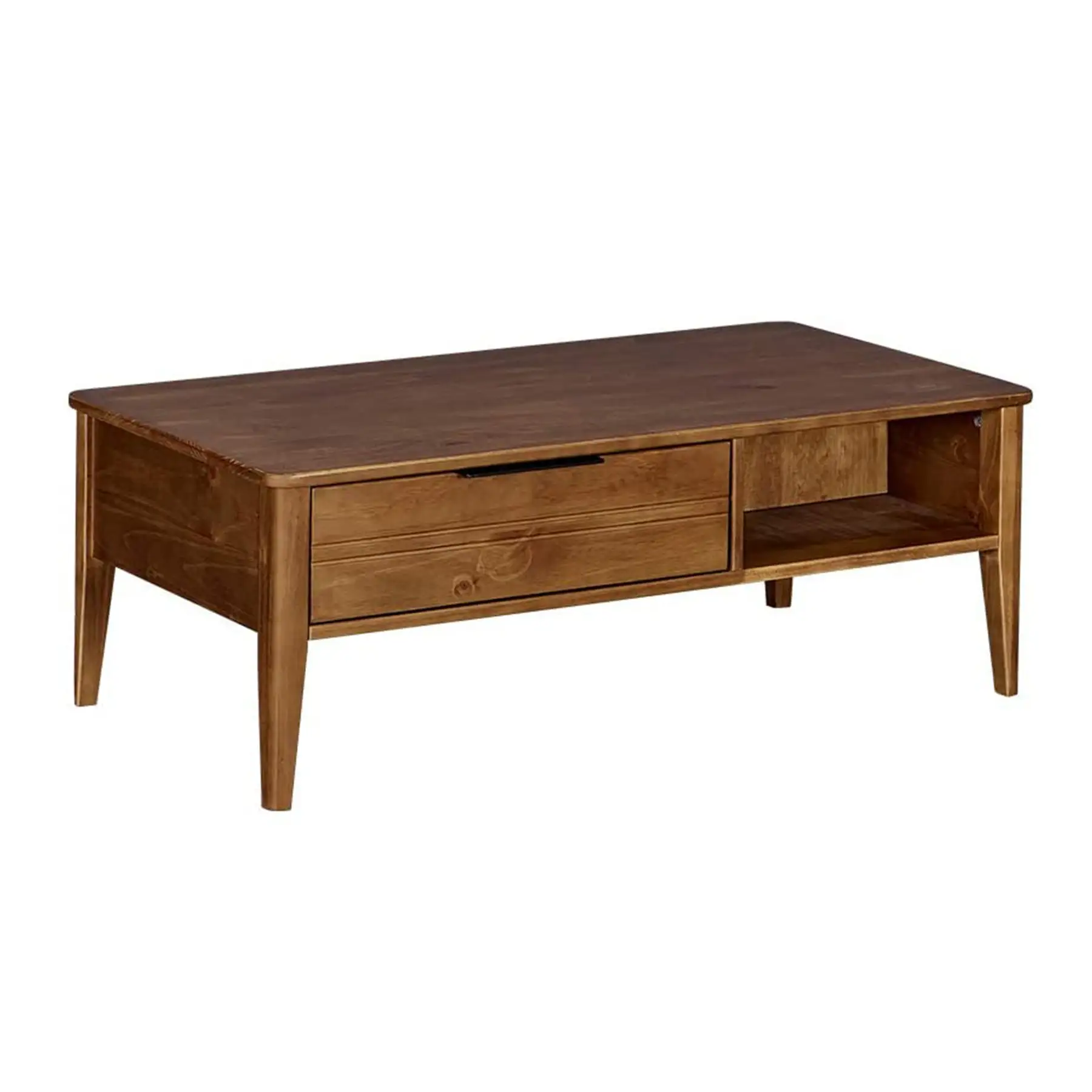 MUSEHOMEINC Mid Century Modern Rectangular Coffee Table with Drawer, Honey Brown