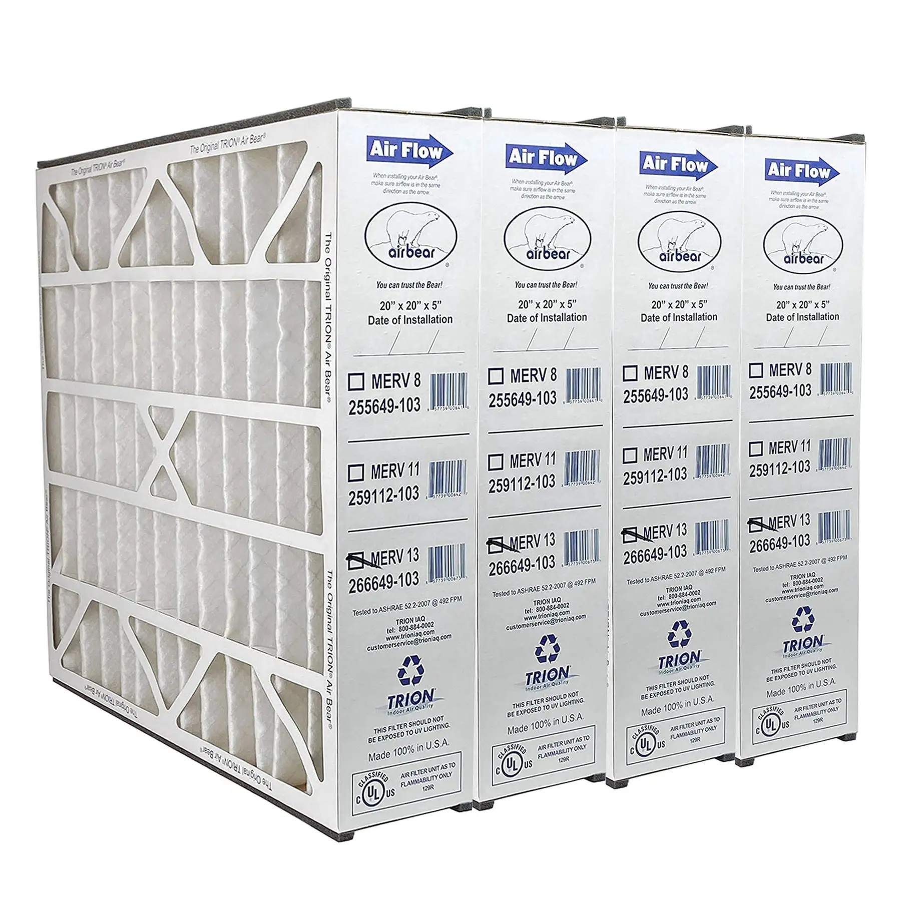 Trion 266649-103 Air Bear 20 x 20 x 5 Inch MERV 13 Air Purifier Filter (4 Pack)