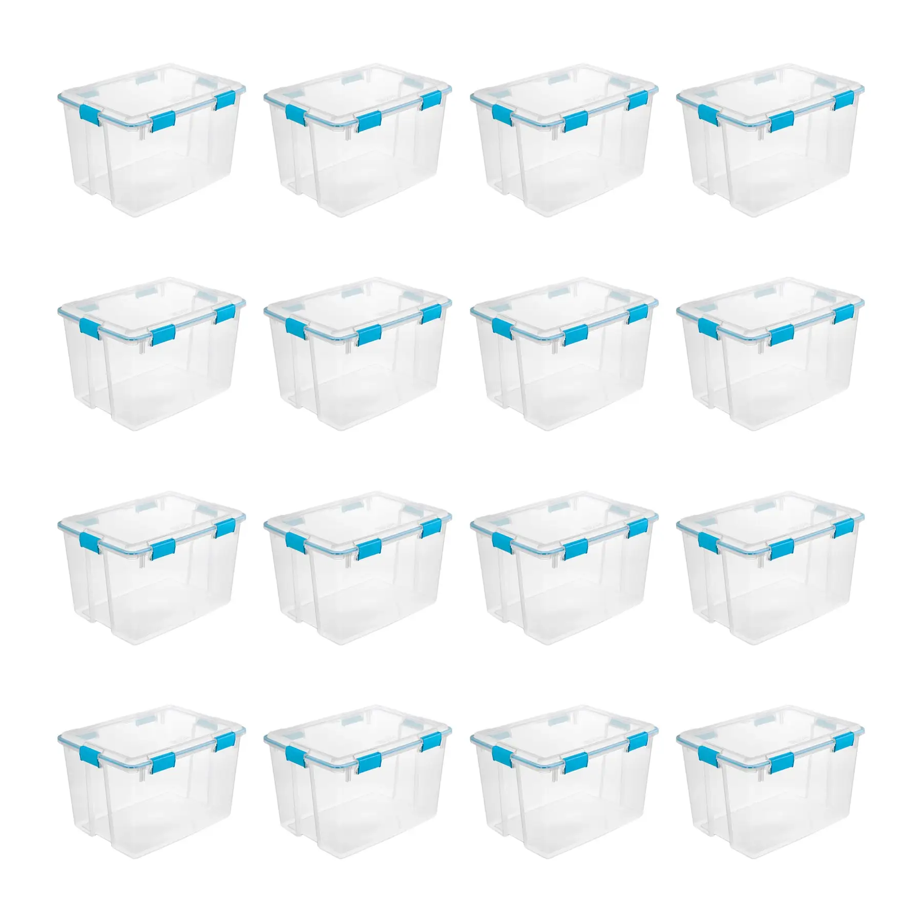 Sterilite 80-Qt Clear Plastic Stackable Storage Bin w/ Gasket Latch Lid, 16 Pack