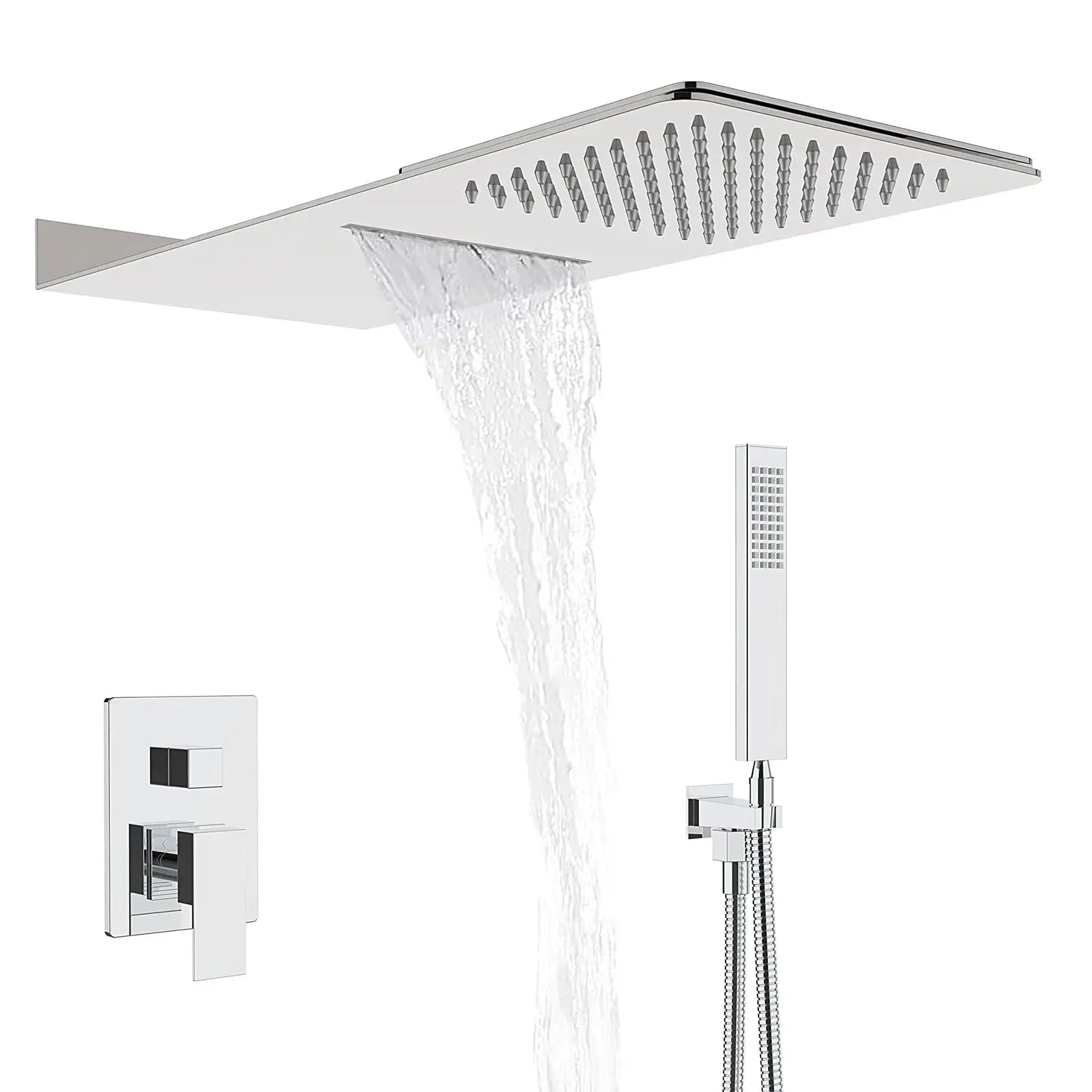 Hongtoo Stainless Steel Multifunction Wall Mounted Rain Waterfall Shower Head