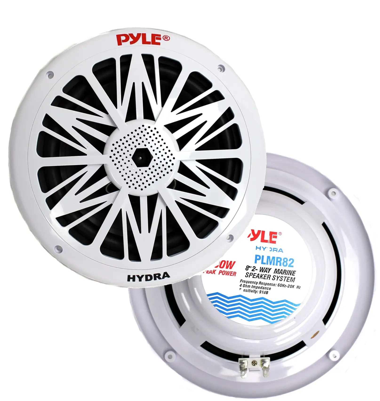 Pyle 8 Inch Poly Carbon 300 Watt 2-Way Waterproof Boat Speakers, 2 Pack, White