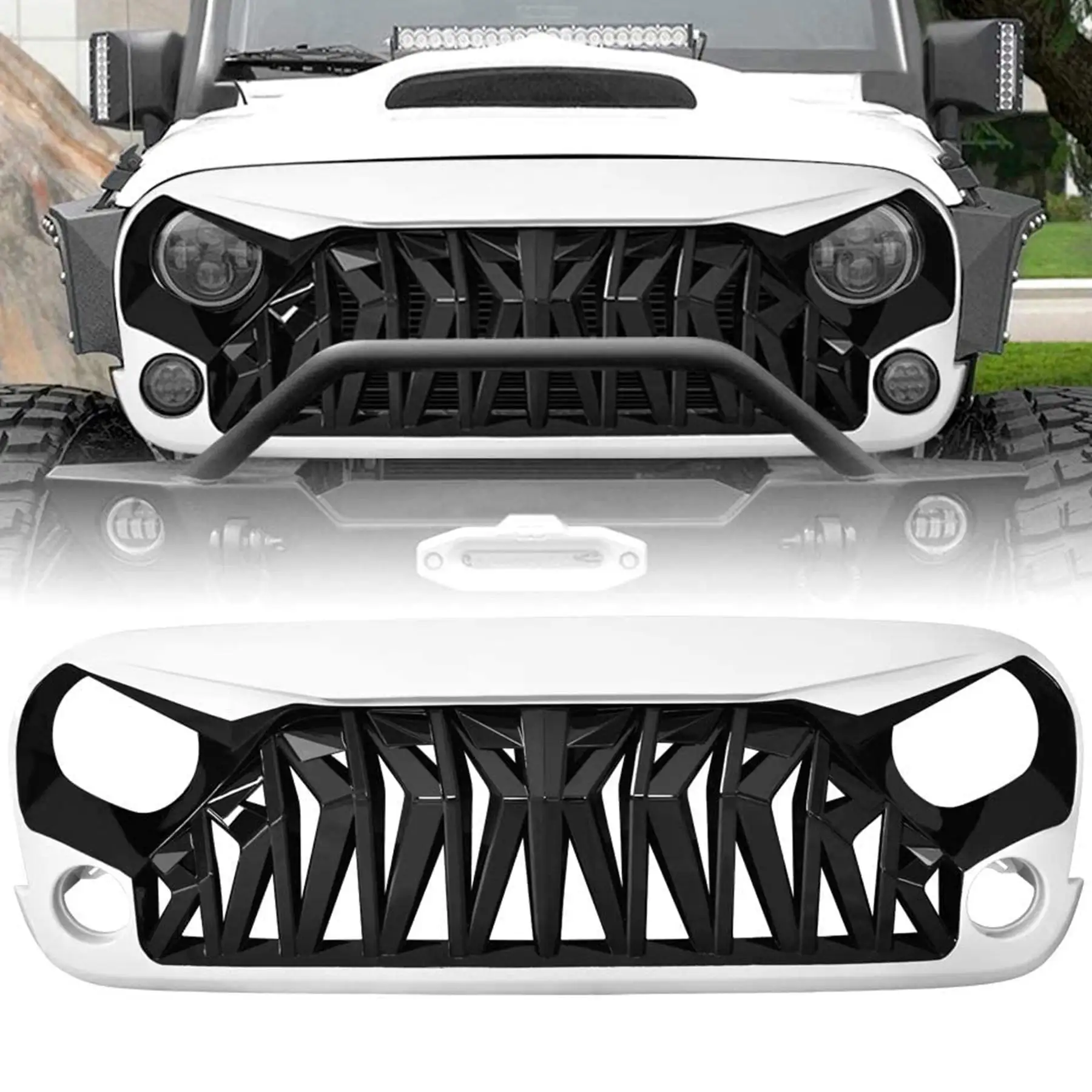 American Modified Front Shark Grille for 2007 to 2018 Jeep Models, White & Black