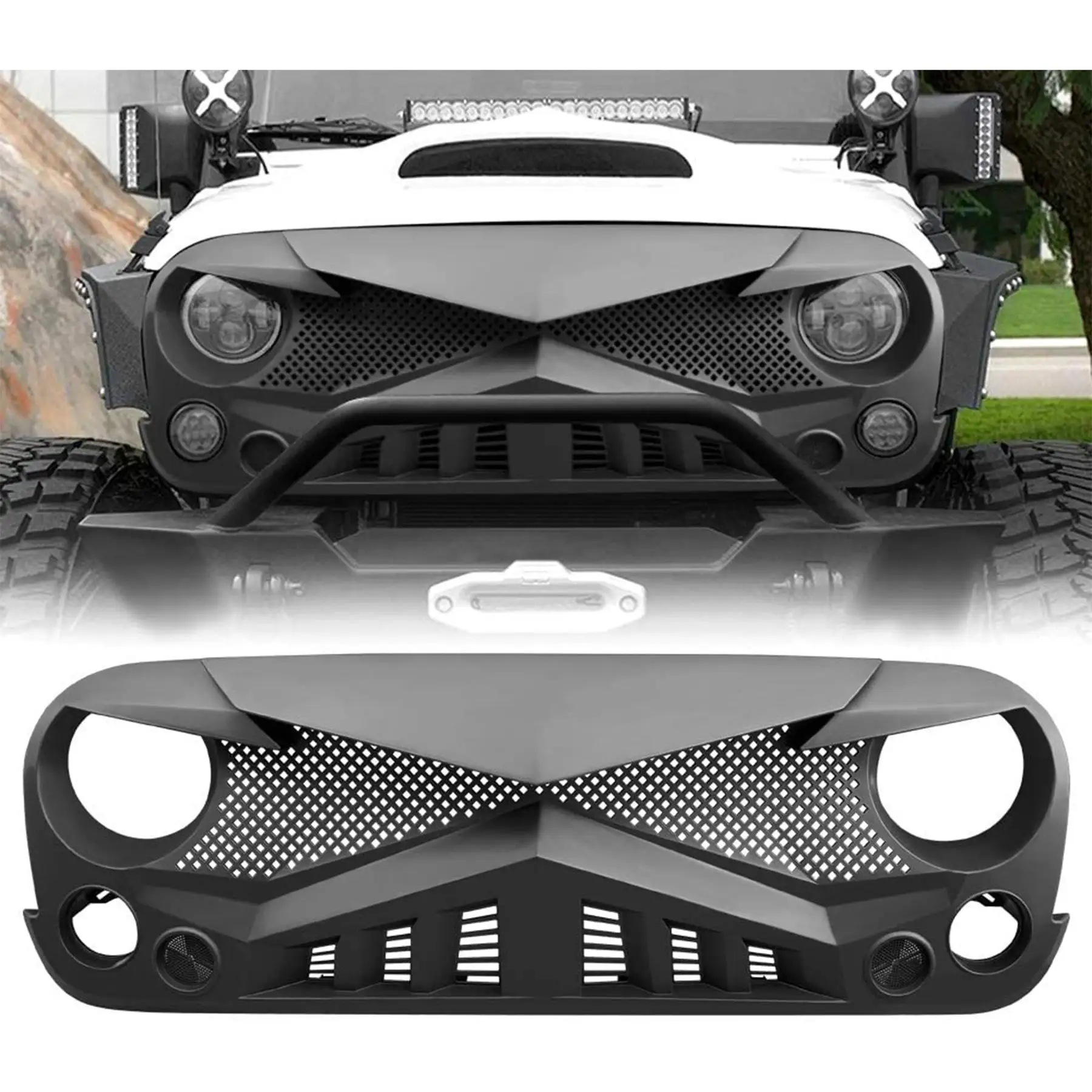 American Modified Front Hawke Grille for 2007 to 2018 Jeep Models, Matte Black