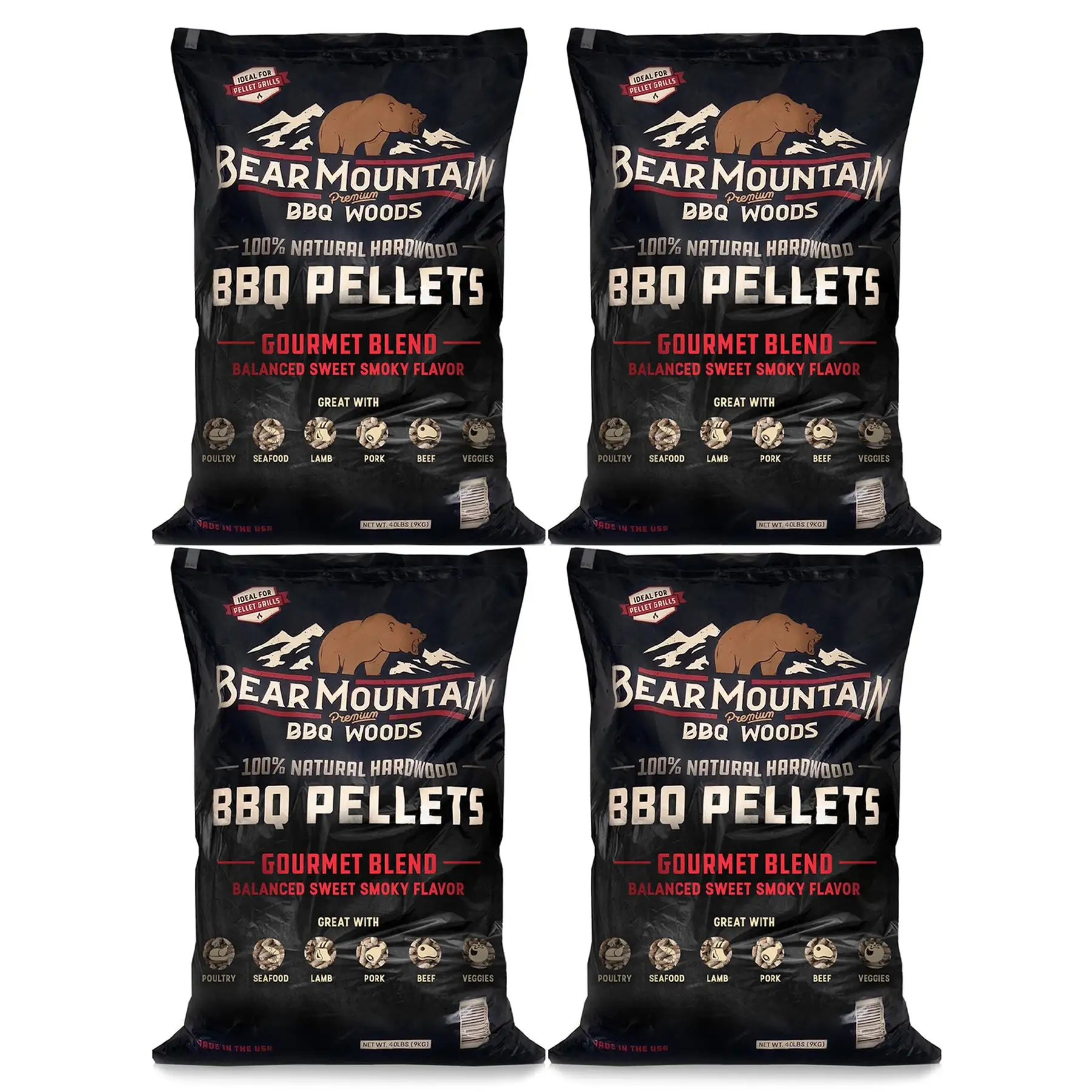 Bear Mountain BBQ All-Natural Hardwood Gourmet Smoker Pellets, 40 lbs (4 Pack)