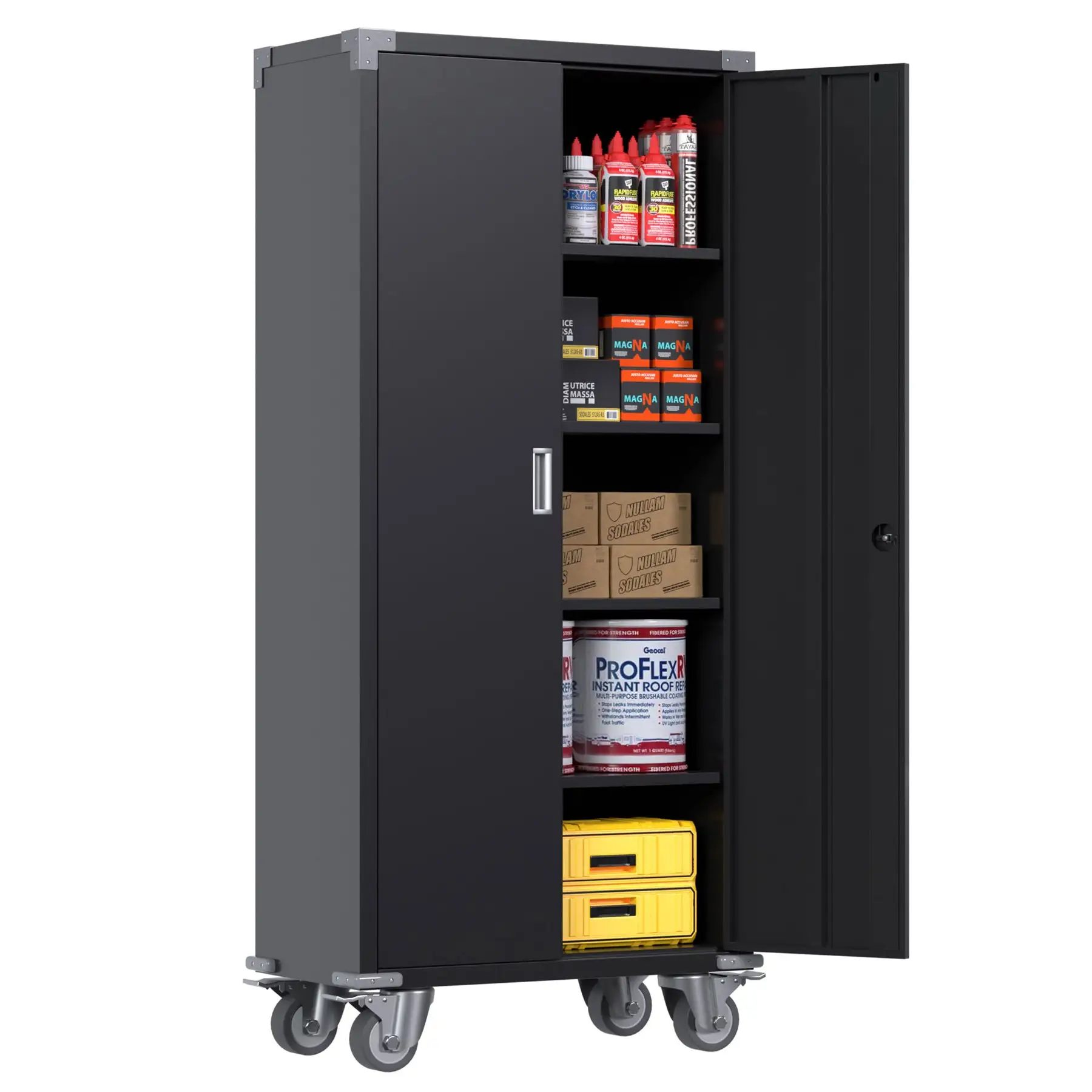 Aobabo 72 Inch Rolling Locking Storage Cabinet with Adjustable Shelves, Black