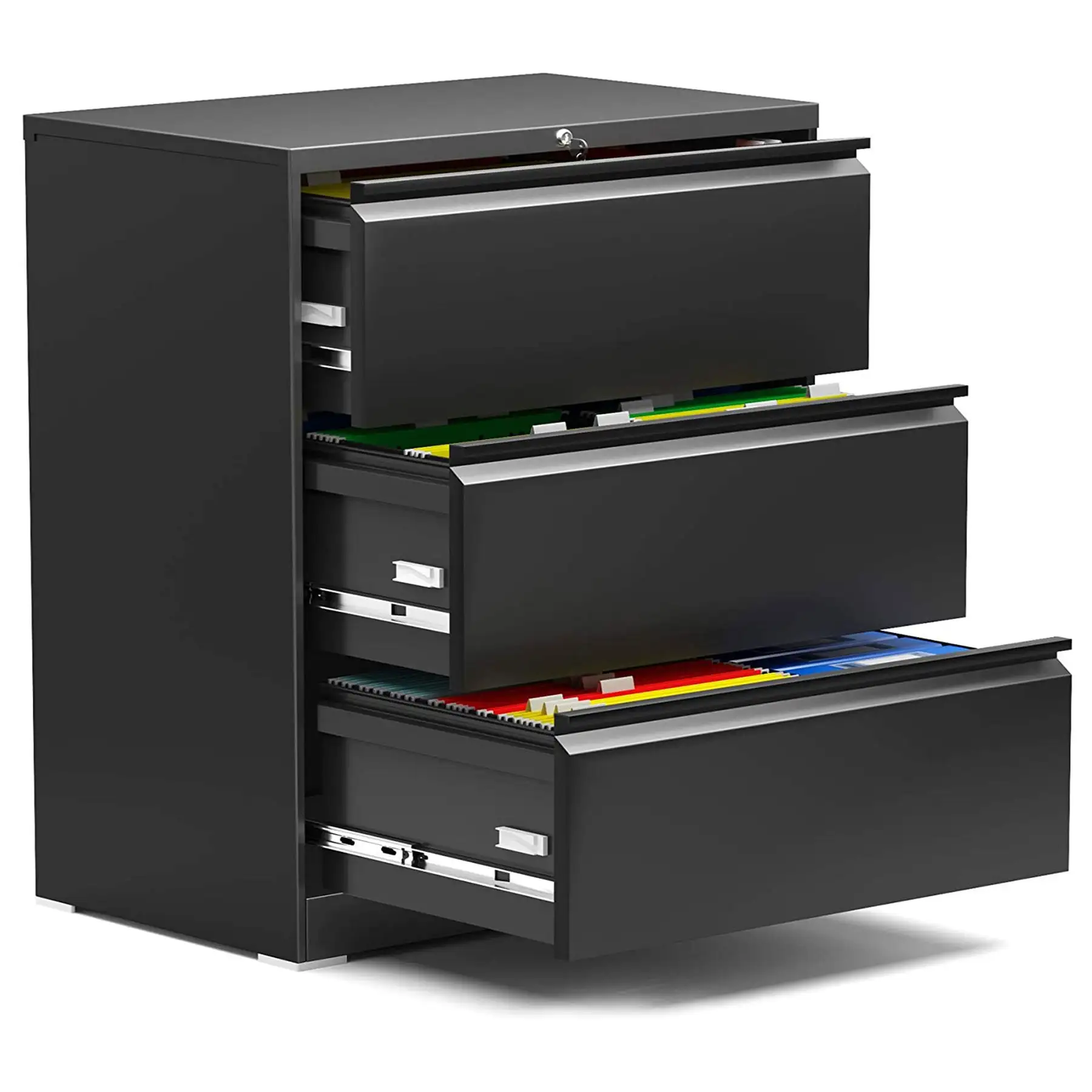 AOBABO 3 Drawer Lateral File Cabinet w/ Lock for Letter/Legal Size Paper, Black