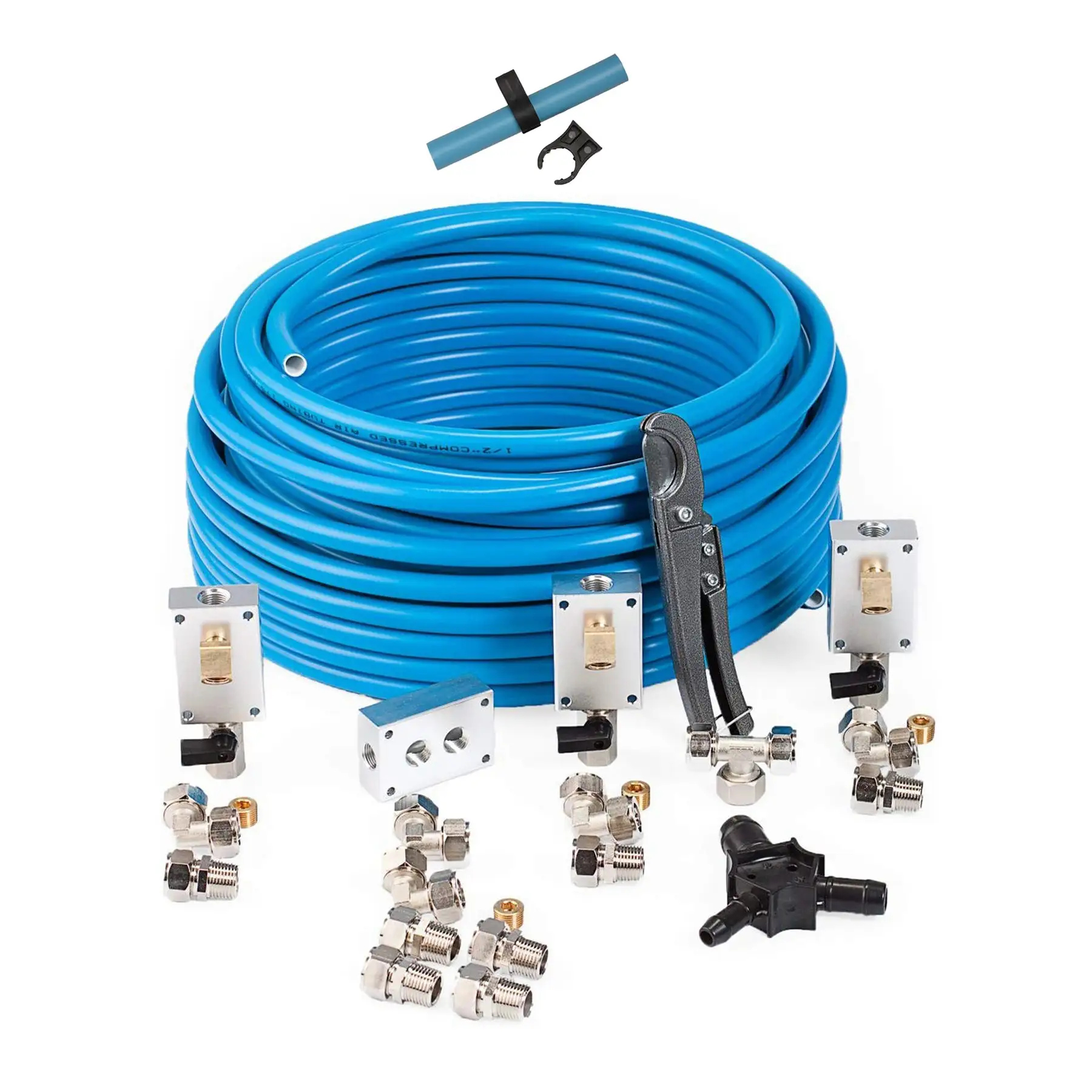 MaxLine 100 Ft 0.5 In Semi Flexible Air Tubing Kit & Pipe Mount Clips (10 Pack)