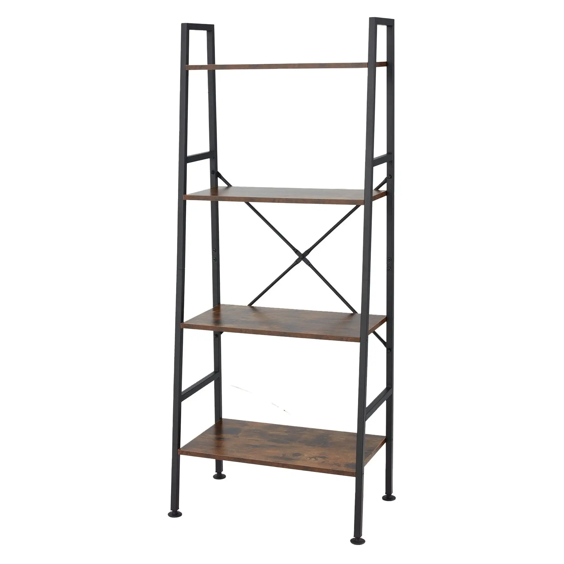 Jomeed Rustic Modern 4 Tier Wood and Steel Bookshelf Storage Organizer Shelf