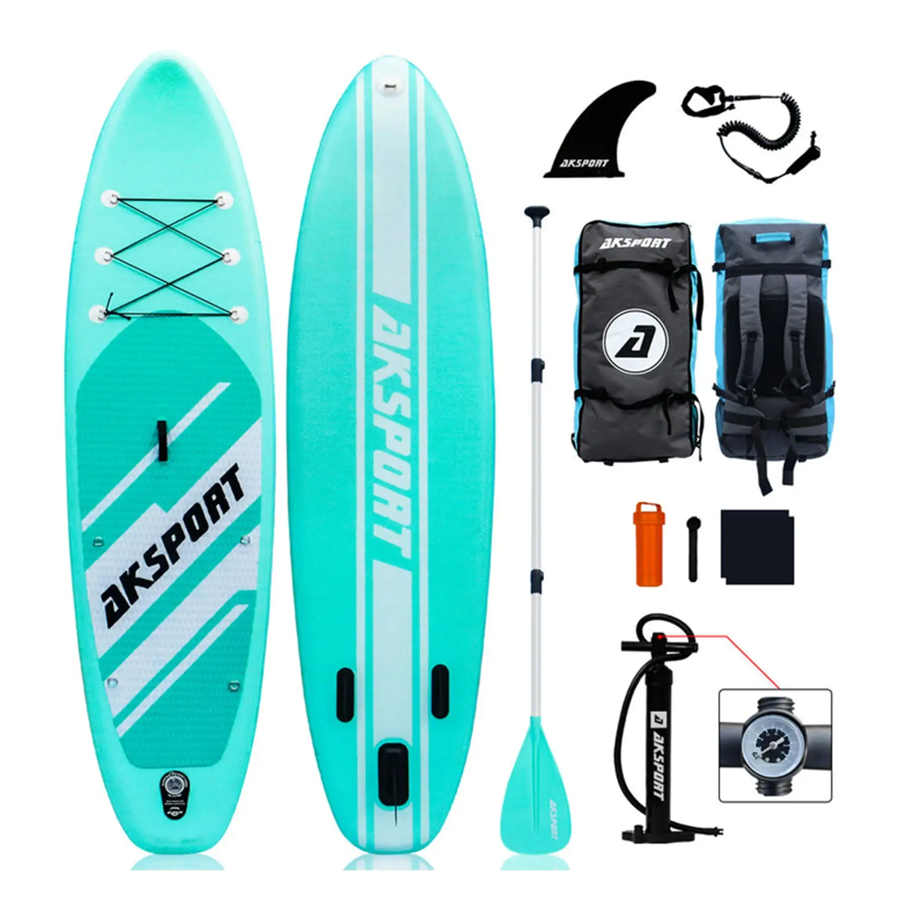 10'6" Inflatable SUP All Around Stand Up Paddle Board Kit, Mint Green