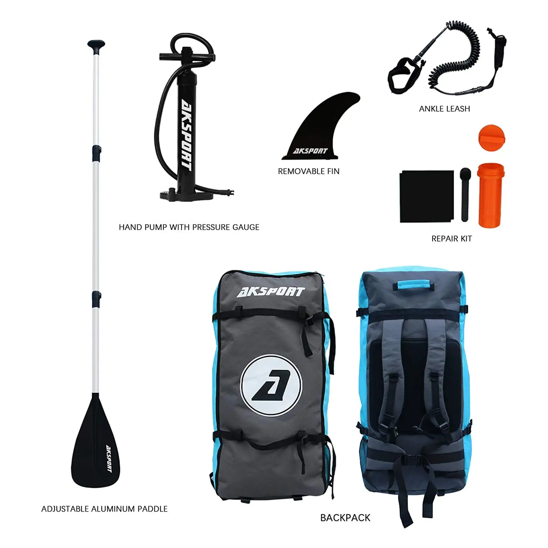 AKSPORT 10'6" Inflatable SUP All Around Stand Up Paddle Board Kit, Black/White - Image 2