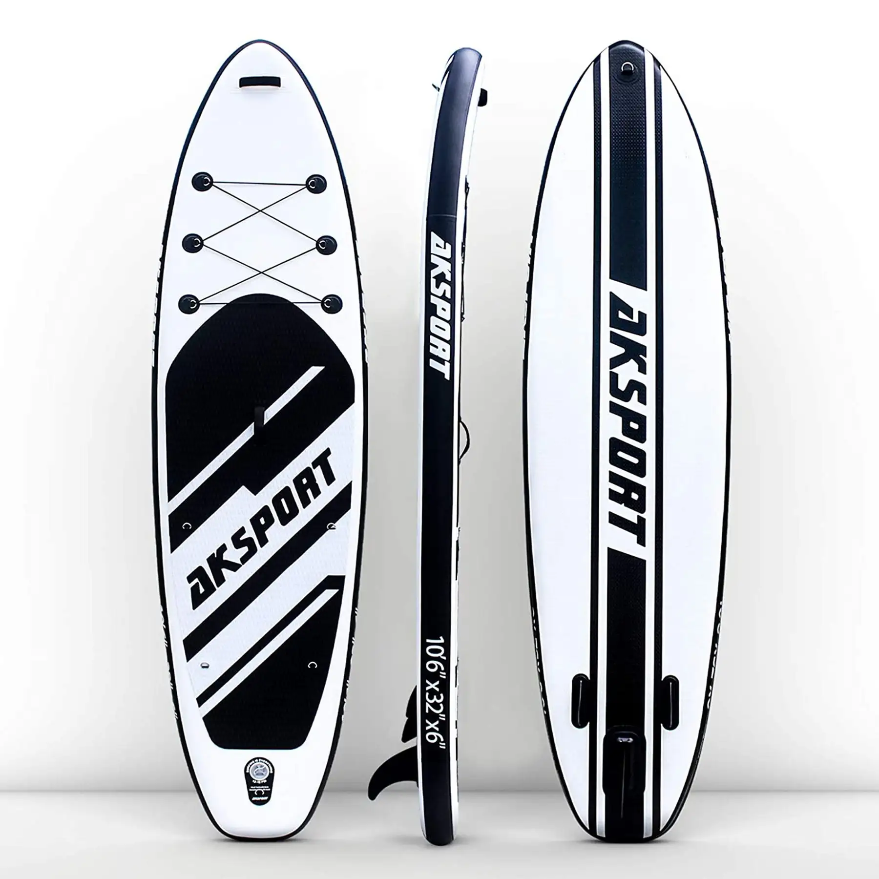 AKSPORT 10'6" Inflatable SUP All Around Stand Up Paddle Board Kit, Black/White - Image 3