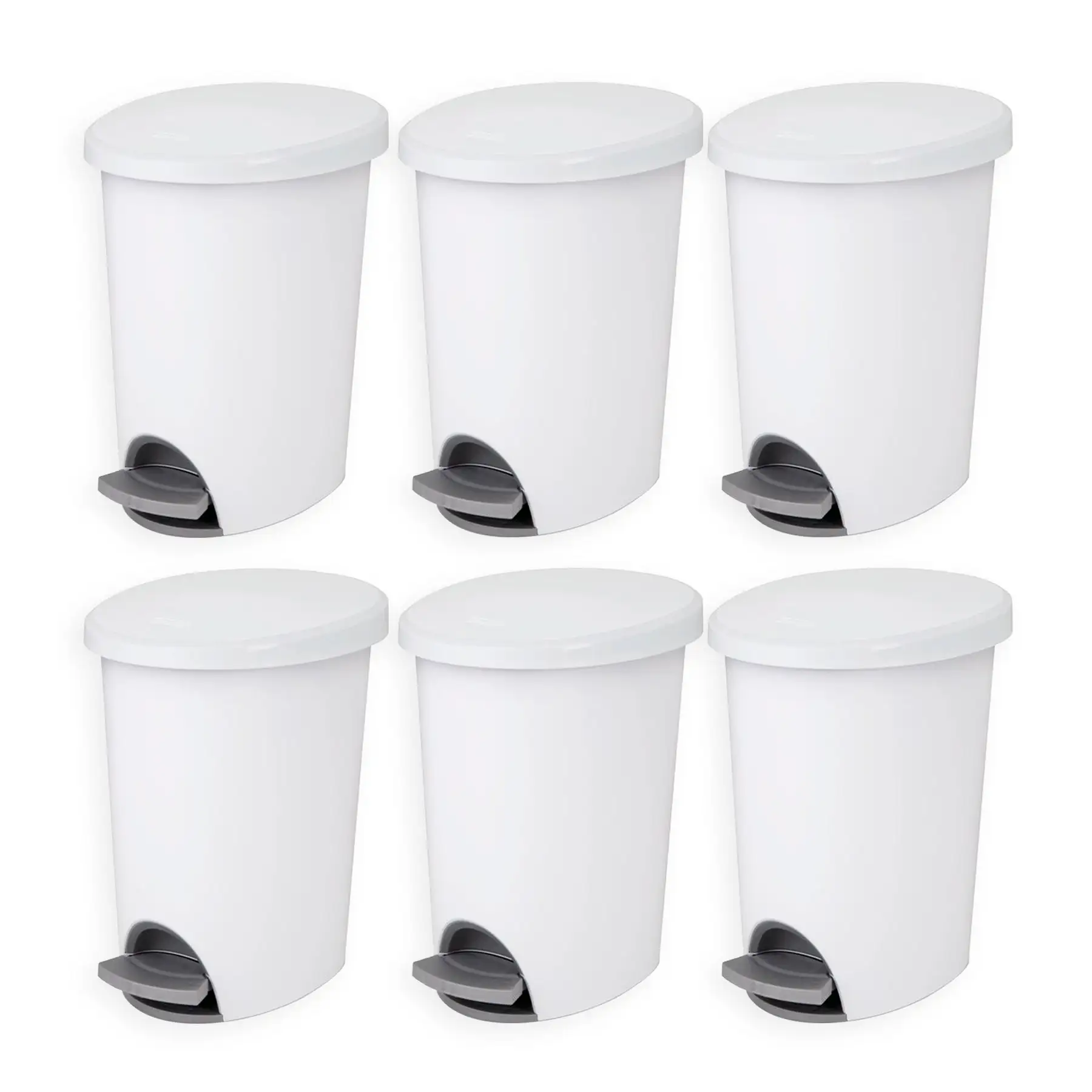 Sterilite 10818002 2.6 Gallon Ultra StepOn Wastebasket with Lid and Base, 6 Pack