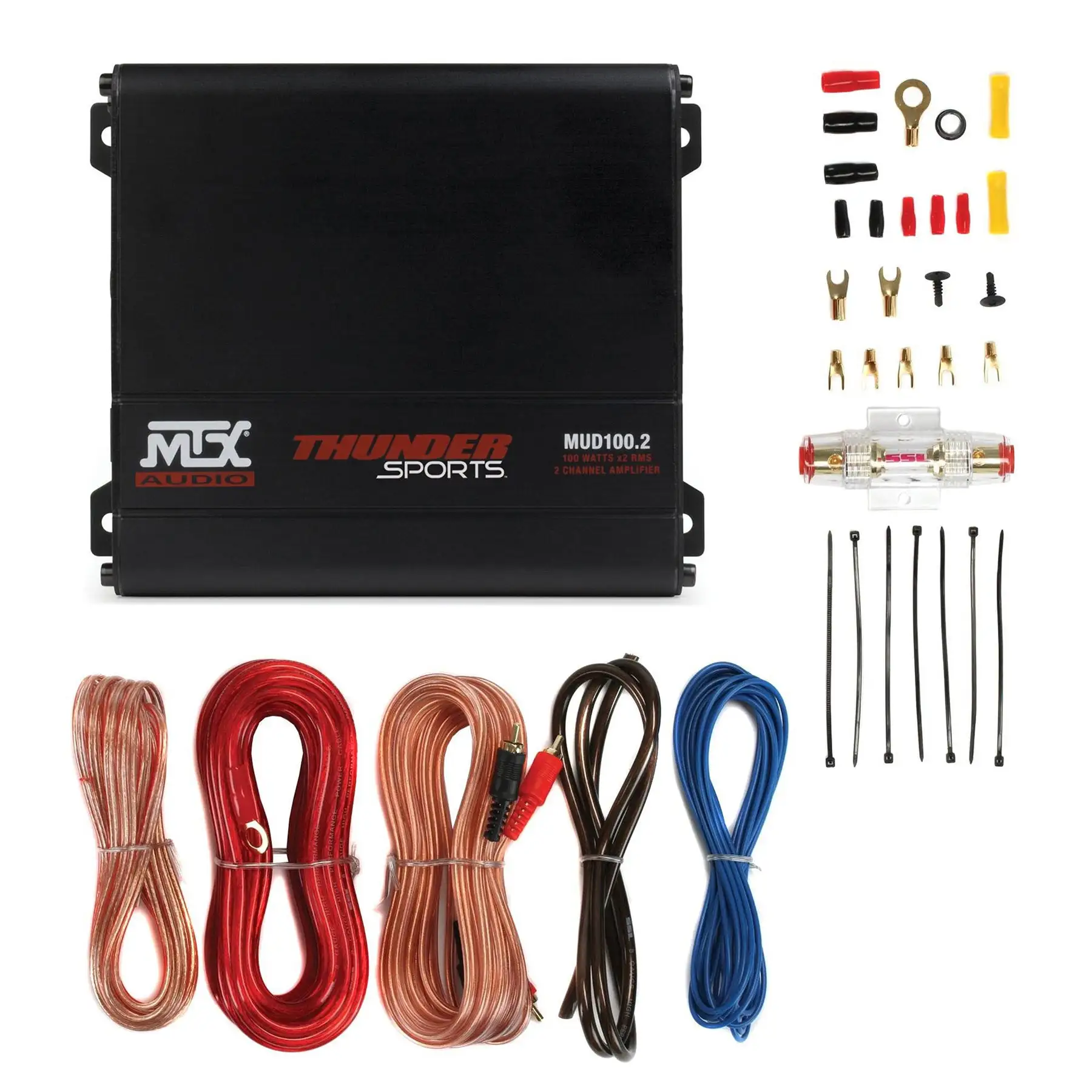 MTX Mud Series 200W RMS 2 Channel Amplifier Kit & Soundstorm 8 Gauge Wiring Kit