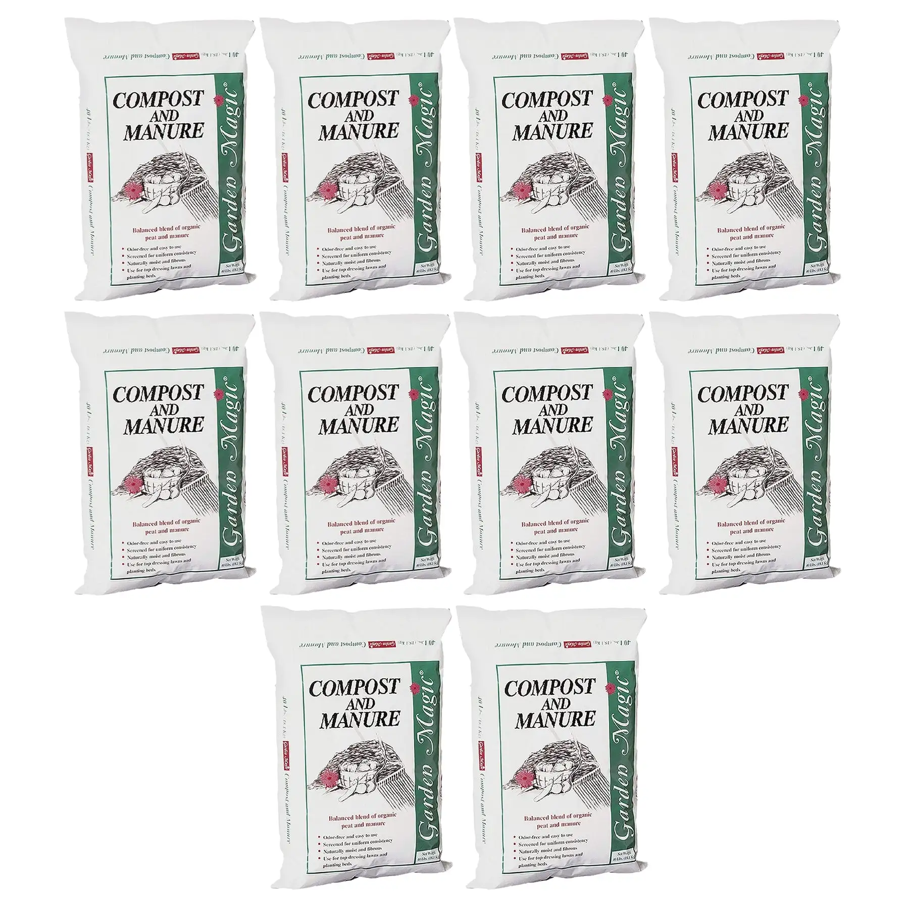 Michigan Peat 5240 Lawn Garden Compost and Manure Blend, 40 Pound Bag (10 Pack)