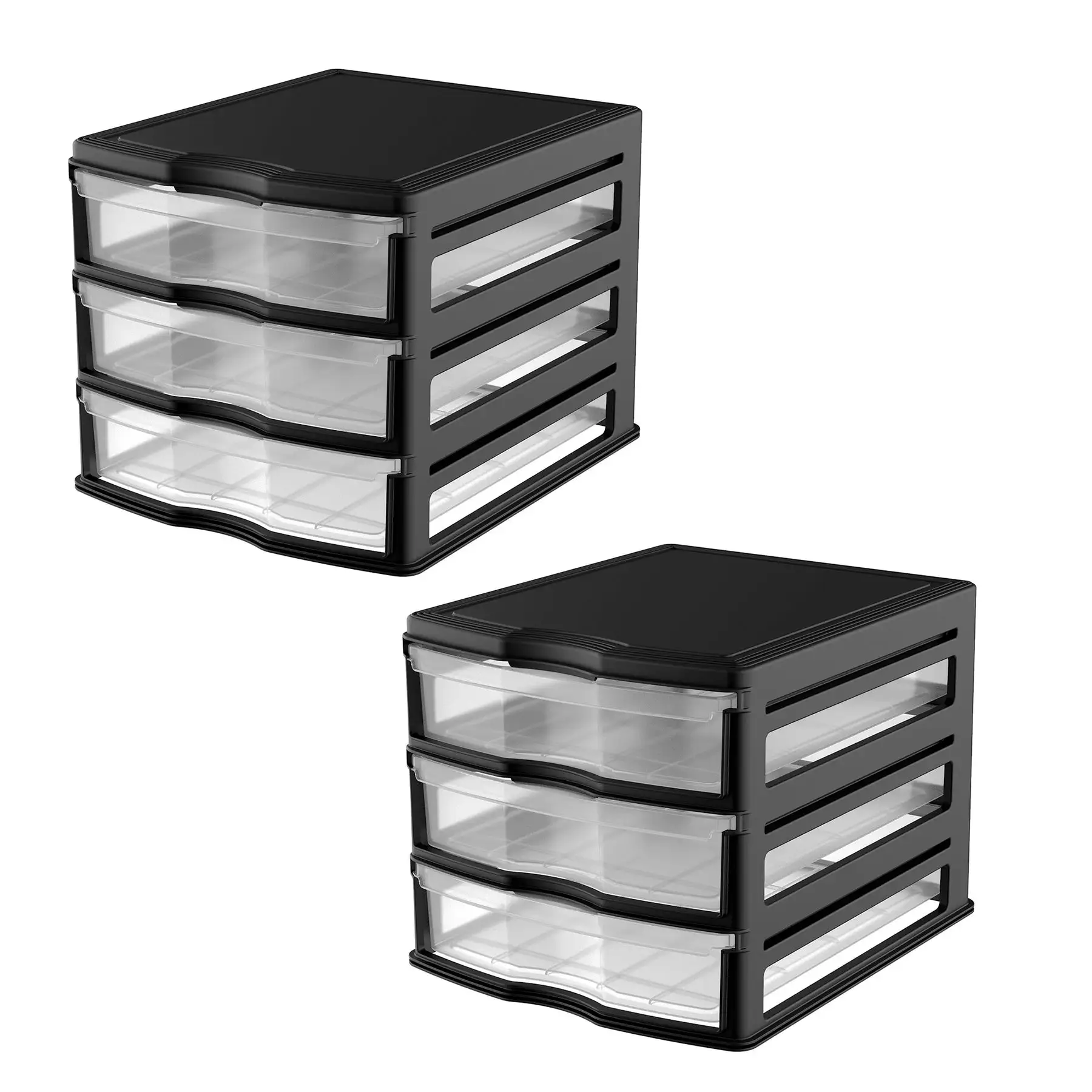 Life Story 3 Drawer Stackable Shelf Organizer Storage Drawers, Black (2 Pack)