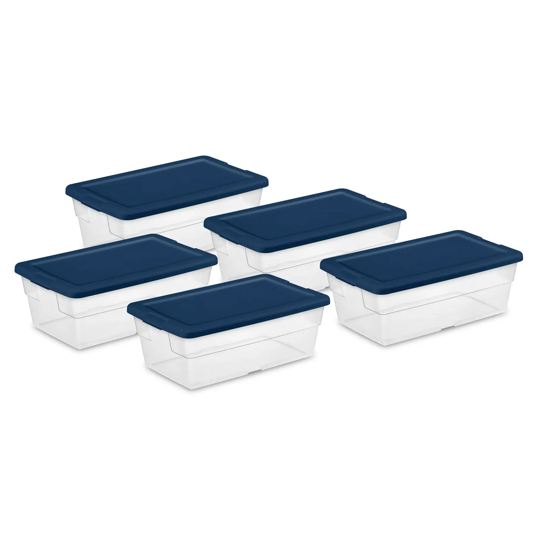 Sterilite Stackable 6 Qt Storage Box Container, Clear, Marine Blue Lid (60 Pack)