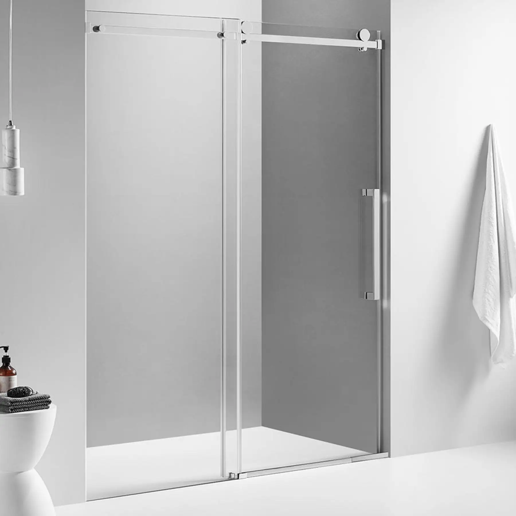 Serene Valley 72 x 74 Inch Square Rail Frameless Sliding Shower Door, Chrome