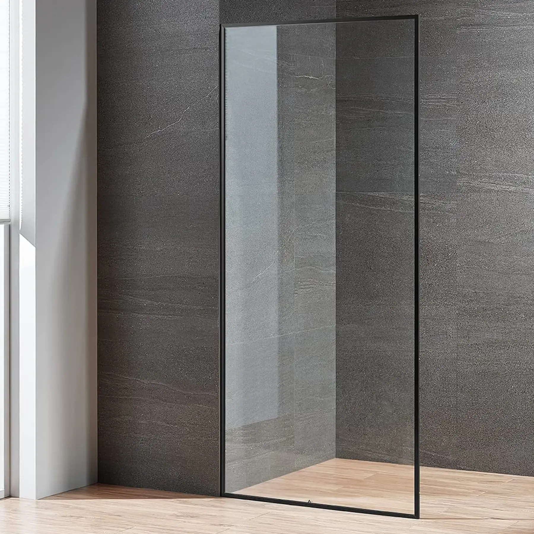 Serene Valley 34 x 72 Inch Tempered Glass Stand Alone Shower Screen, Matte Black