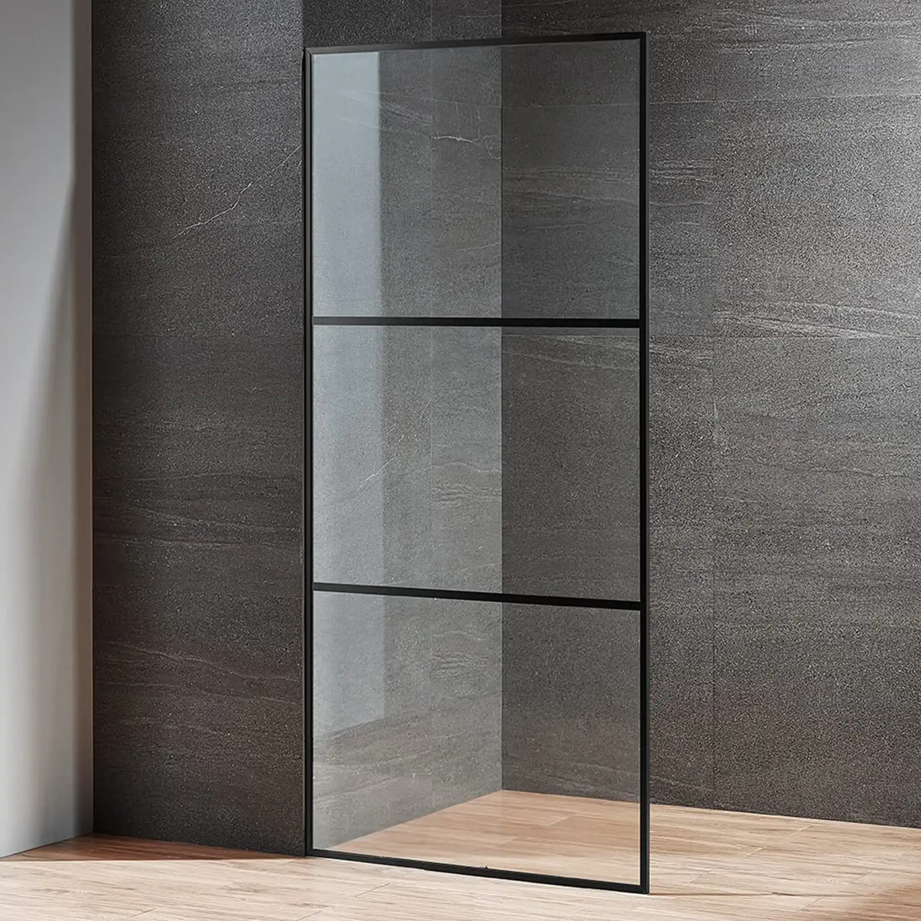 Serene Valley 34 x 72 Inch Tempered Glass Stand Alone Shower Screen, Matte Black